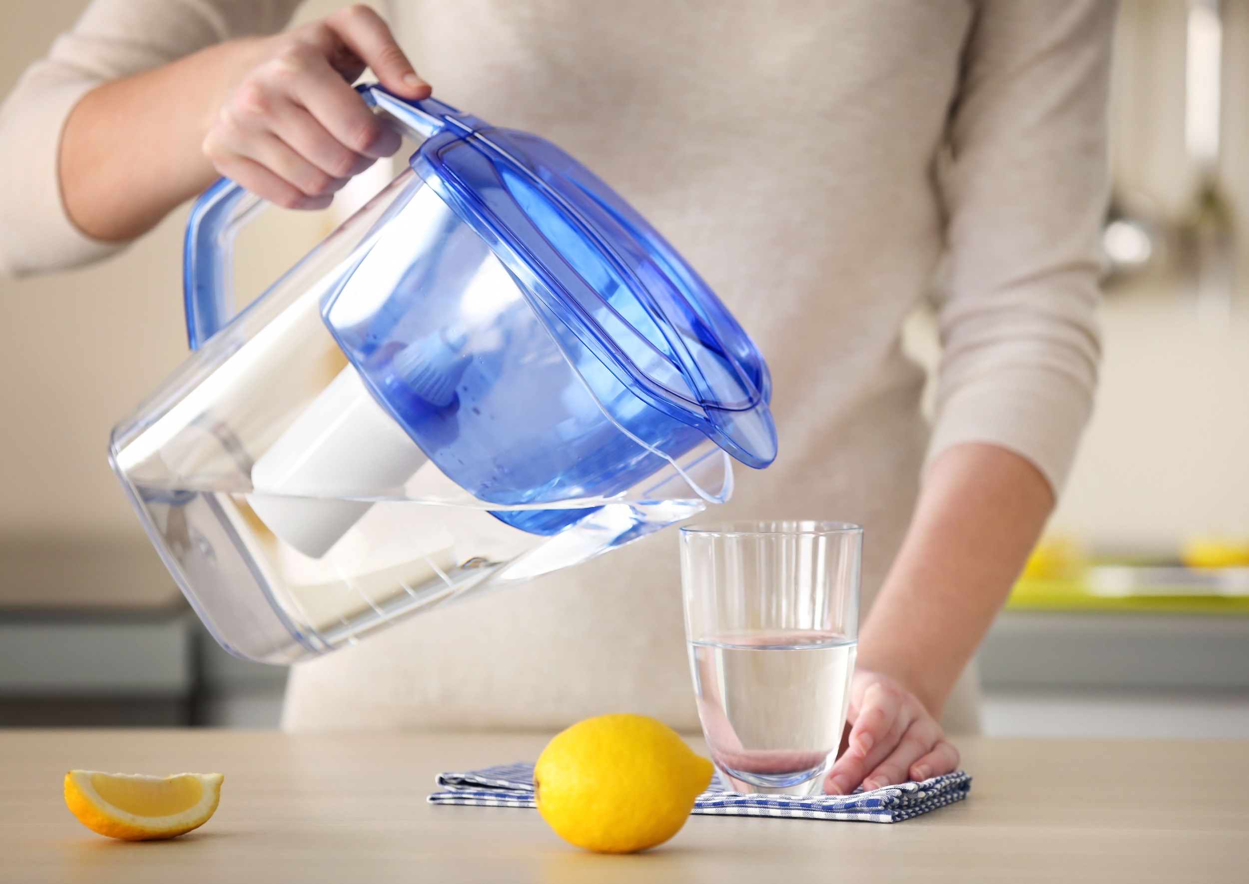 <p>Even though they're endlessly convenient, individual plastic water bottles can be seriously wasteful. Consider replacing with a filtering pitcher, which can be used for years thanks to replaceable charcoal filters. </p>