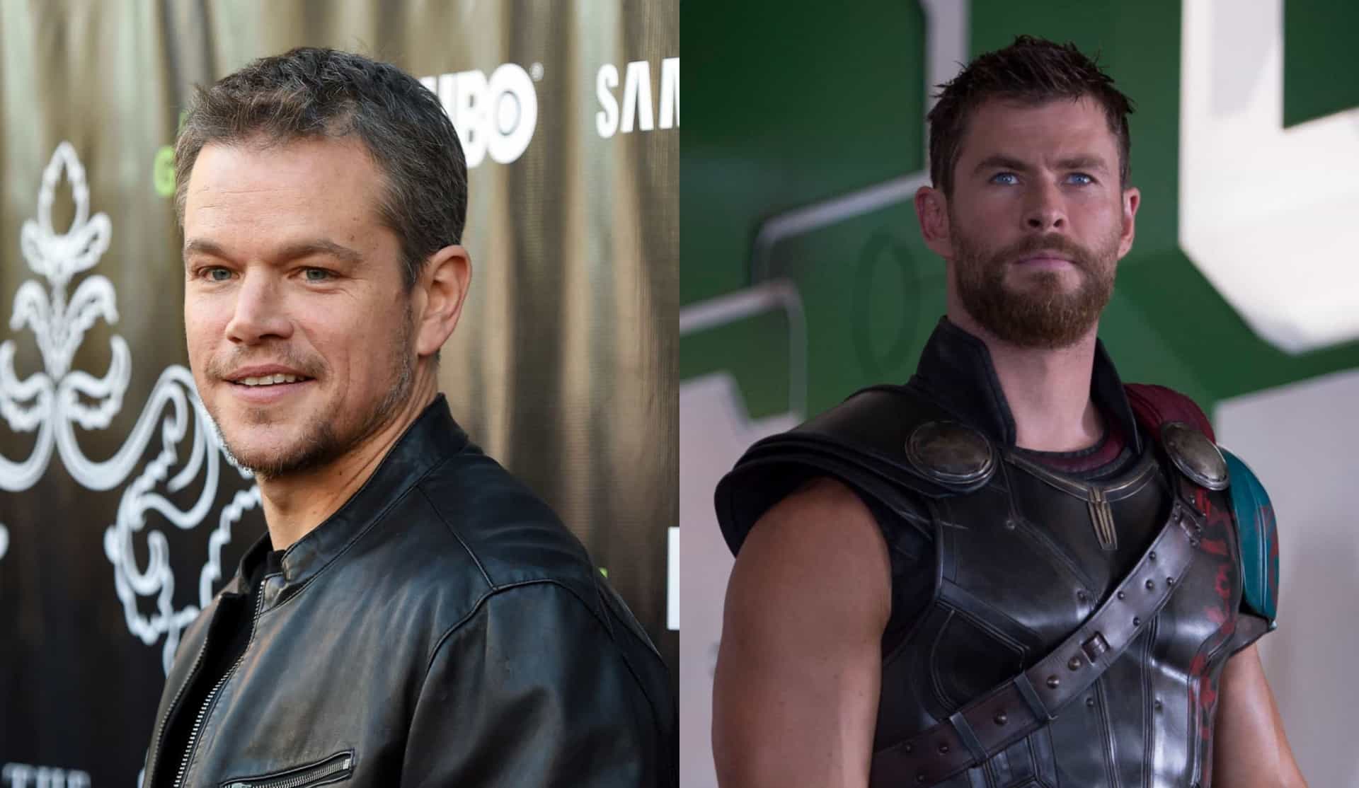 <p>Matt Damon esteve em 'Thor: Ragnarok' (2017) com Chris Hemsworth.</p>