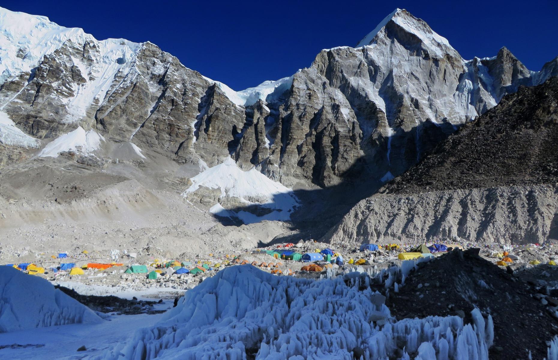 <p>The most treacherous part of the route up Everest is the Khumbu icefall, a steep stretch of the mountain at the head of the Khumbu glacier where avalanches are common. The route is usually secured with ropes and ladders by Sherpas each year. But in April 2014, tragedy struck when 16 Sherpas were killed while preparing the icefall for climbers, after a 7.9 magnitude earthquake led to a deadly avalanche. The event prompted calls for greater rights for Sherpas, who represent one-third of deaths on Everest.</p>