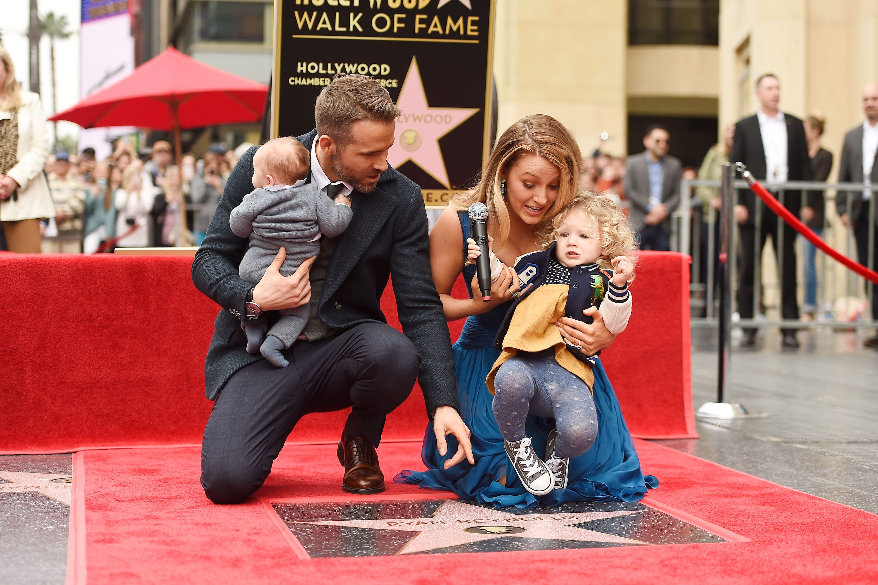 It was a family affair for Ryan Reynold's star ceremony in December 2016. He posed with his young daughters and wife, actress Blake Lively.