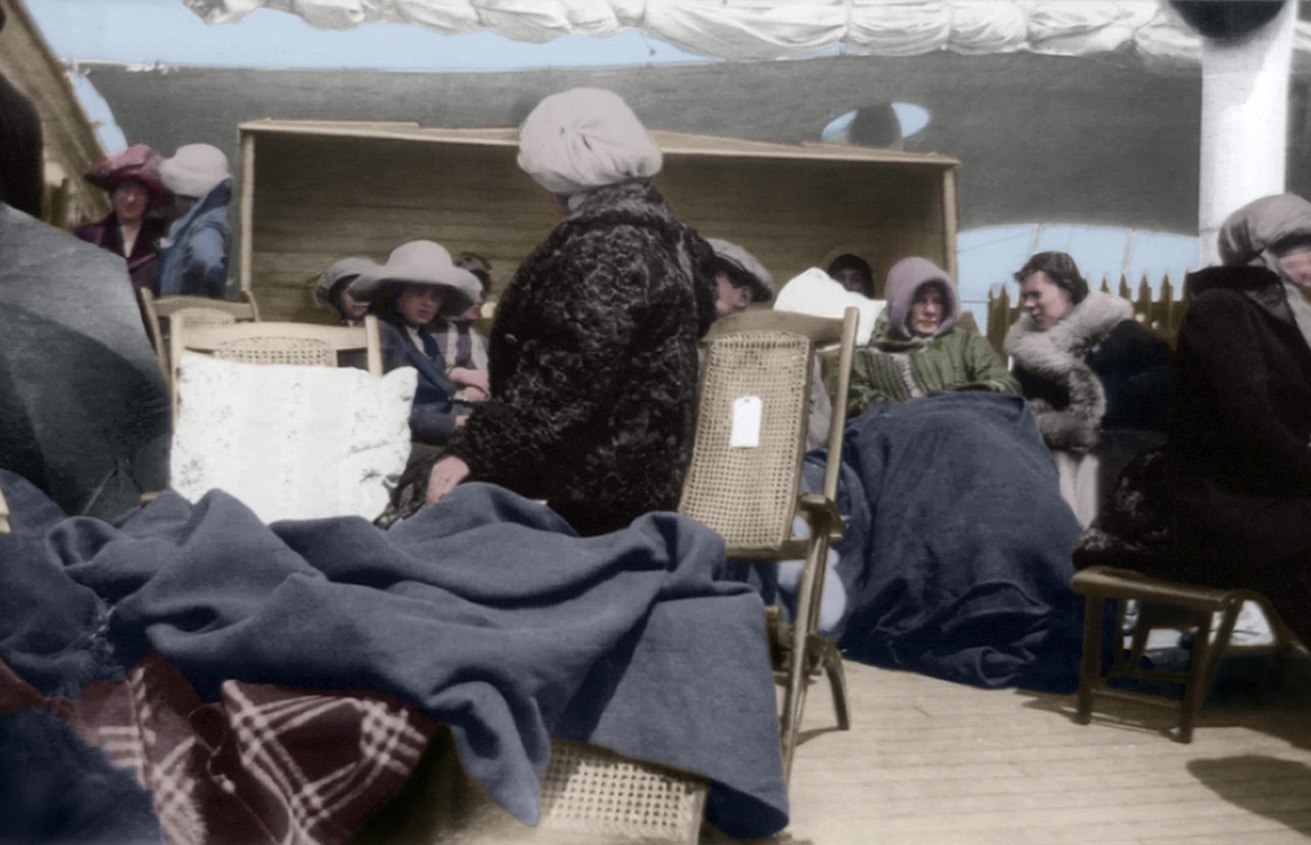 <p>The Carpathia didn't have enough resources with the extra passengers onboard – the crew picked up over 700 survivors – to continue on to Europe so she headed back to New York with the survivors. Bernice also took pictures of survivors wearing borrowed clothing as many had escaped the Titanic wearing just their night wear. A news reporter discovered Bernice’s pictures and bought them for just $10. Bernice later donated her camera and all her pictures to the National Museum of American History.</p>