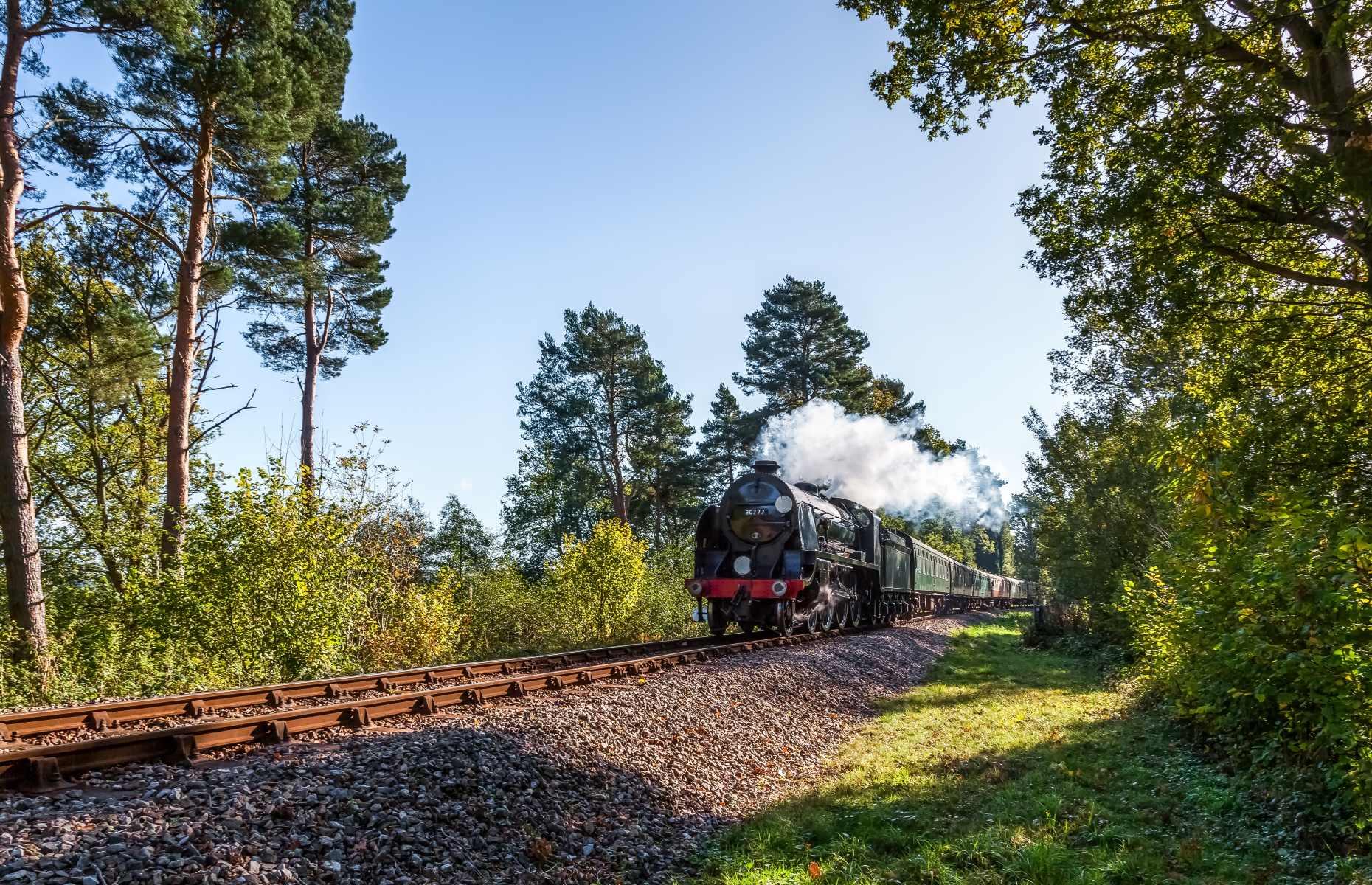 <p>Known as England’s oldest preserved standard-gauge railway, the <a href="https://www.bluebell-railway.com/">Bluebell</a> features one of the finest collections of vintage steam locomotives and carriages in the UK. Surrounded by rolling hills, the 11 mile-long (11.7km) route links Sheffield Park with East Grinstead. Stretching across the West and East Sussex border, the heritage line gets its name from the pretty bluebells that decorate the landscape each spring. With its railway staff dressed in period clothing, original signal boxes and charming vintage carriages, riding the Bluebell Railway is like stepping back in time.</p>