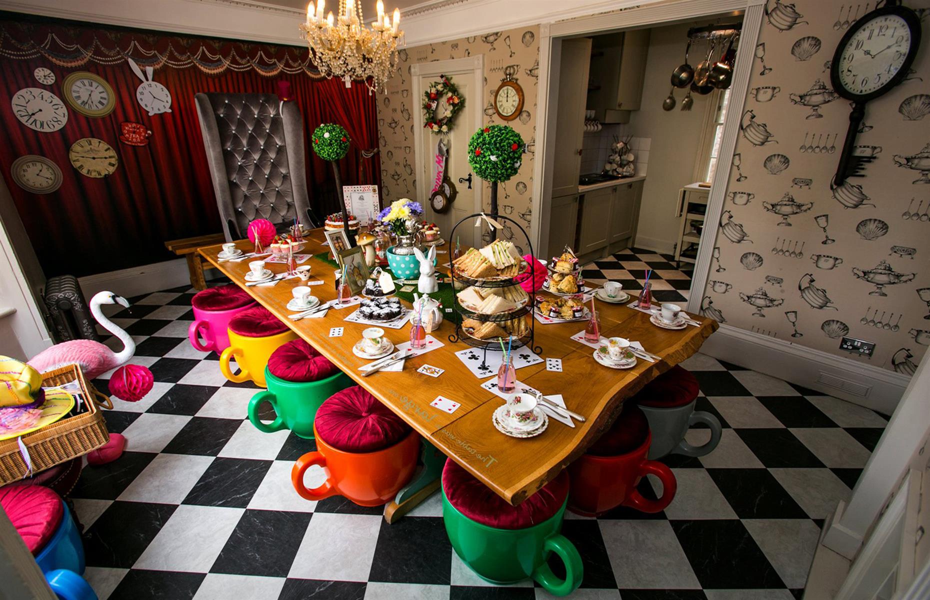 <p>Fall down the rabbit hole where an afternoon tea with The Mad Hatter awaits at this <em>Alice in Wonderland</em>-themed hotel. The <a href="https://www.wonderlandhouse.co.uk/house/">Wonderland House</a> in Brighton, England is all about the Lewis Carroll novel and features rooms dedicated to The Queen of Hearts, the infamous flamingos and Alice herself. </p>