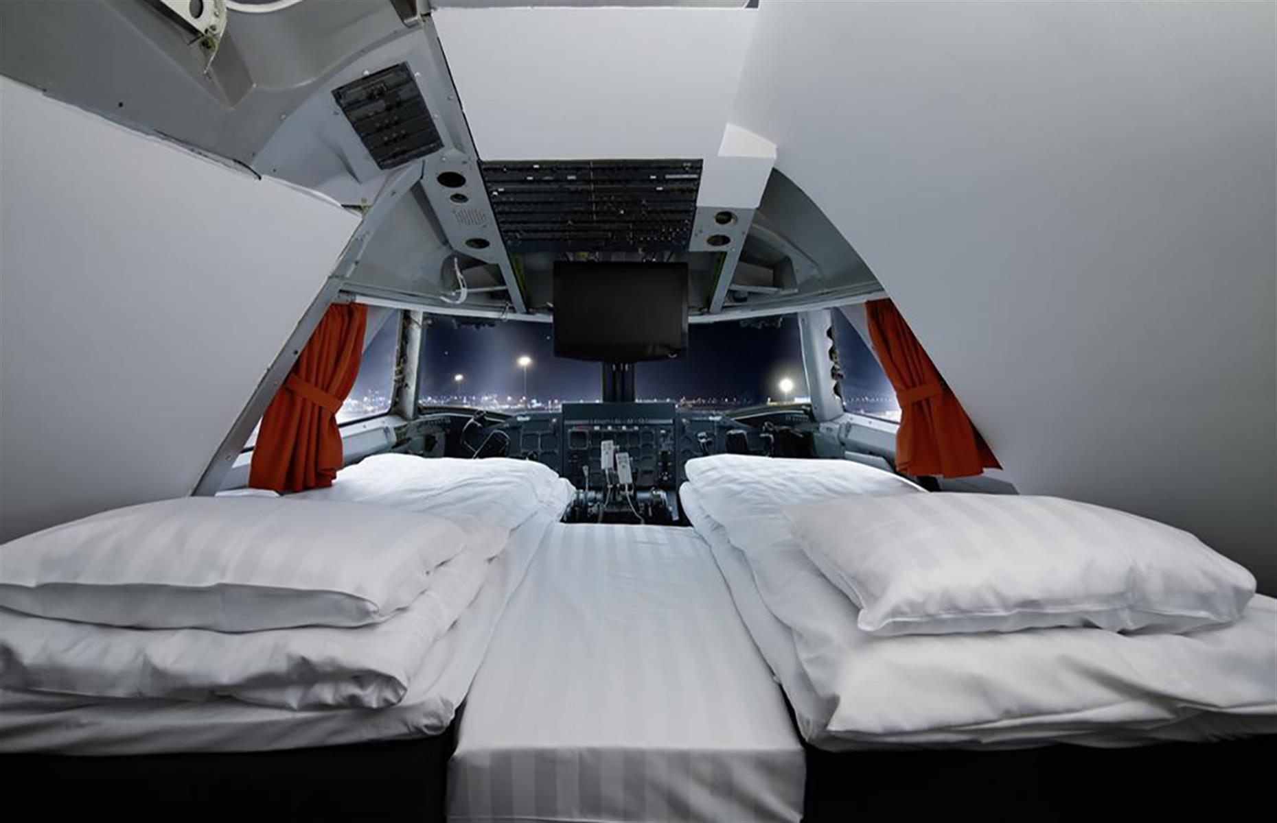 <p>Set in a former Boeing 747 jumbo jet, <a href="https://www.booking.com/hotel/se/jumbo-hostel.en-gb.html" rel="nofollow” target=">STF Jumbo Stay Stockholm</a> is certainly one-of-a-kind. For the ultimate plane experience, book the cockpit suite and enjoy a restful night's sleep among the dials, levers and control wheels. Traveling alone or looking to shut the world out? There are four single cabins inside the former jet turbines too. </p>