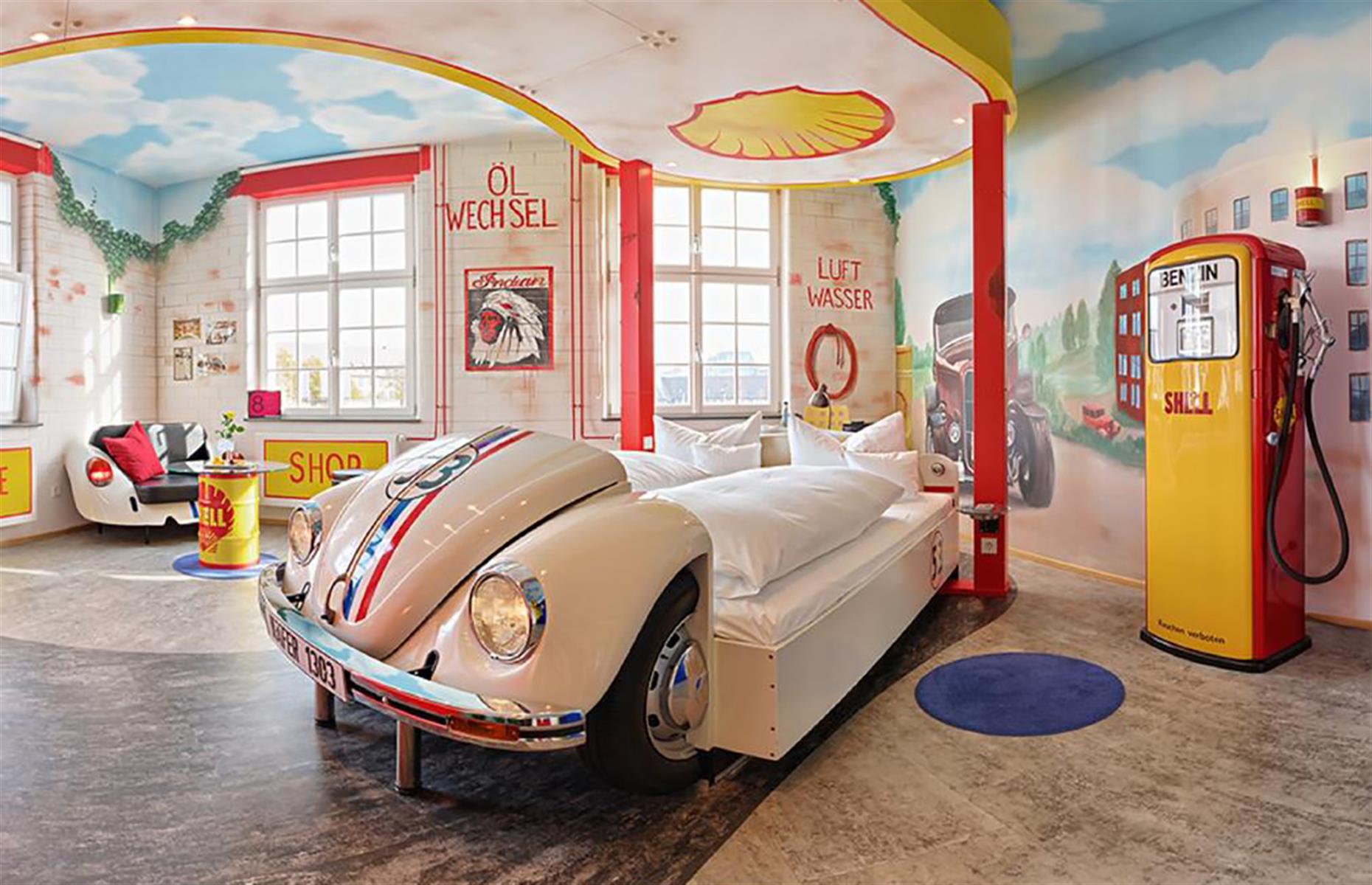 <p>A petrolhead's dream, the <a href="https://www.booking.com/hotel/de/v8-hotel-motorworld-region-stuttgart.en-gb.html" rel="nofollow” target=">V8 HOTEL</a> just outside of Stuttgart is an ode to the motoring industry. Named after the revolutionary eight-cylinder engine, the hotel's rooms are individually designed with plenty of car industry-related memorabilia and even car-shaped beds. Both the Mercedes-Benz and Porsche Museums are in striking distance and tours can be arranged in the nearby Mercedes-Benz Sindelfingen factory too.</p>