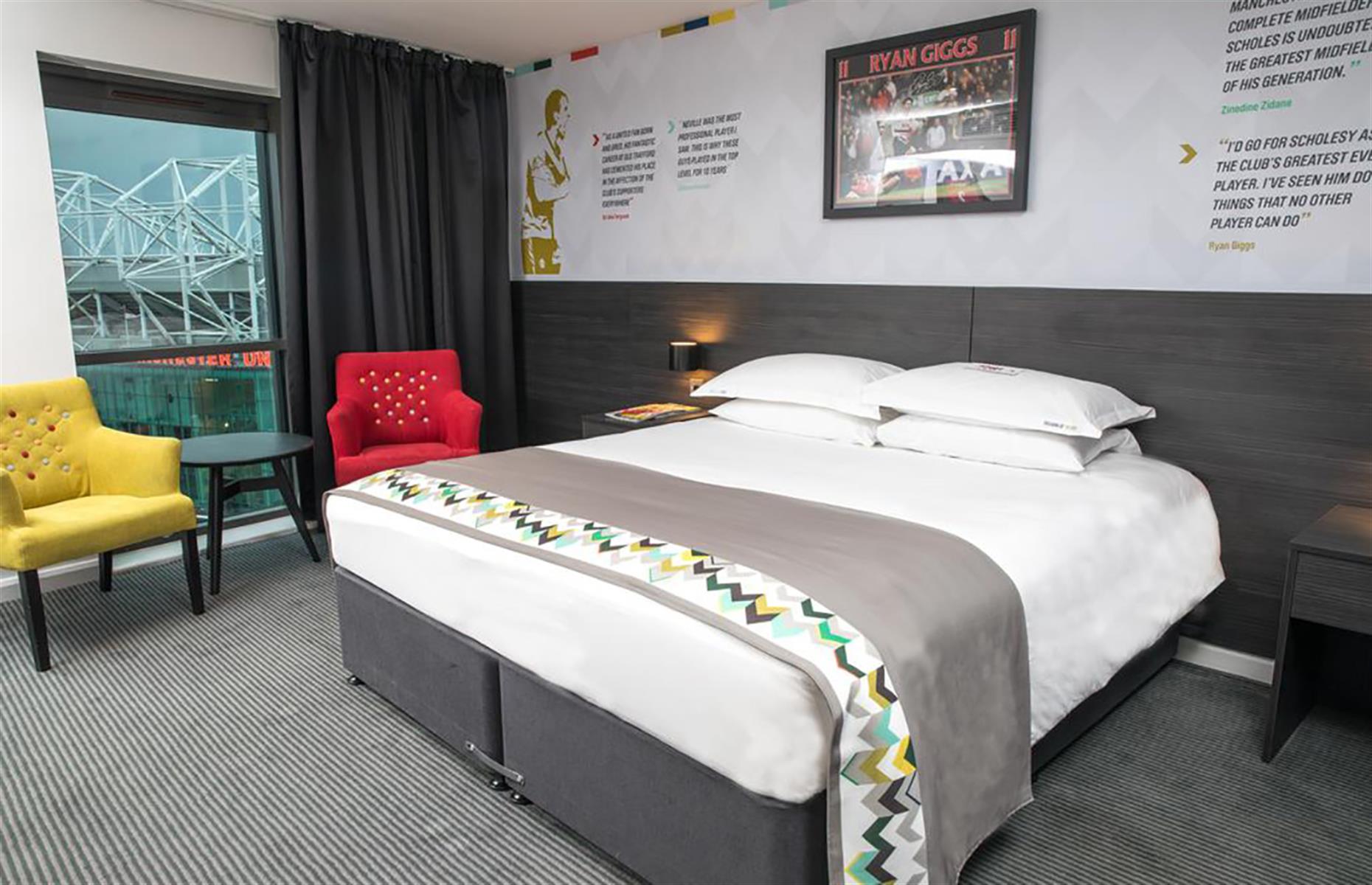 <p>Another excellent choice for soccer fans (maybe not for Manchester City supporters, though), <a href="https://www.booking.com/hotel/gb/football-manchester.en-gb.html" rel="nofollow” target=">Hotel Football</a> is located directly opposite one of the most storied sports grounds in Europe – Old Trafford, home of Manchester United. The hotel is, obviously, soccer-themed and all the rooms feature memorabilia, quotes and pictures of some of the most famous Man United stars, while some rooms overlook the stadium itself. </p>