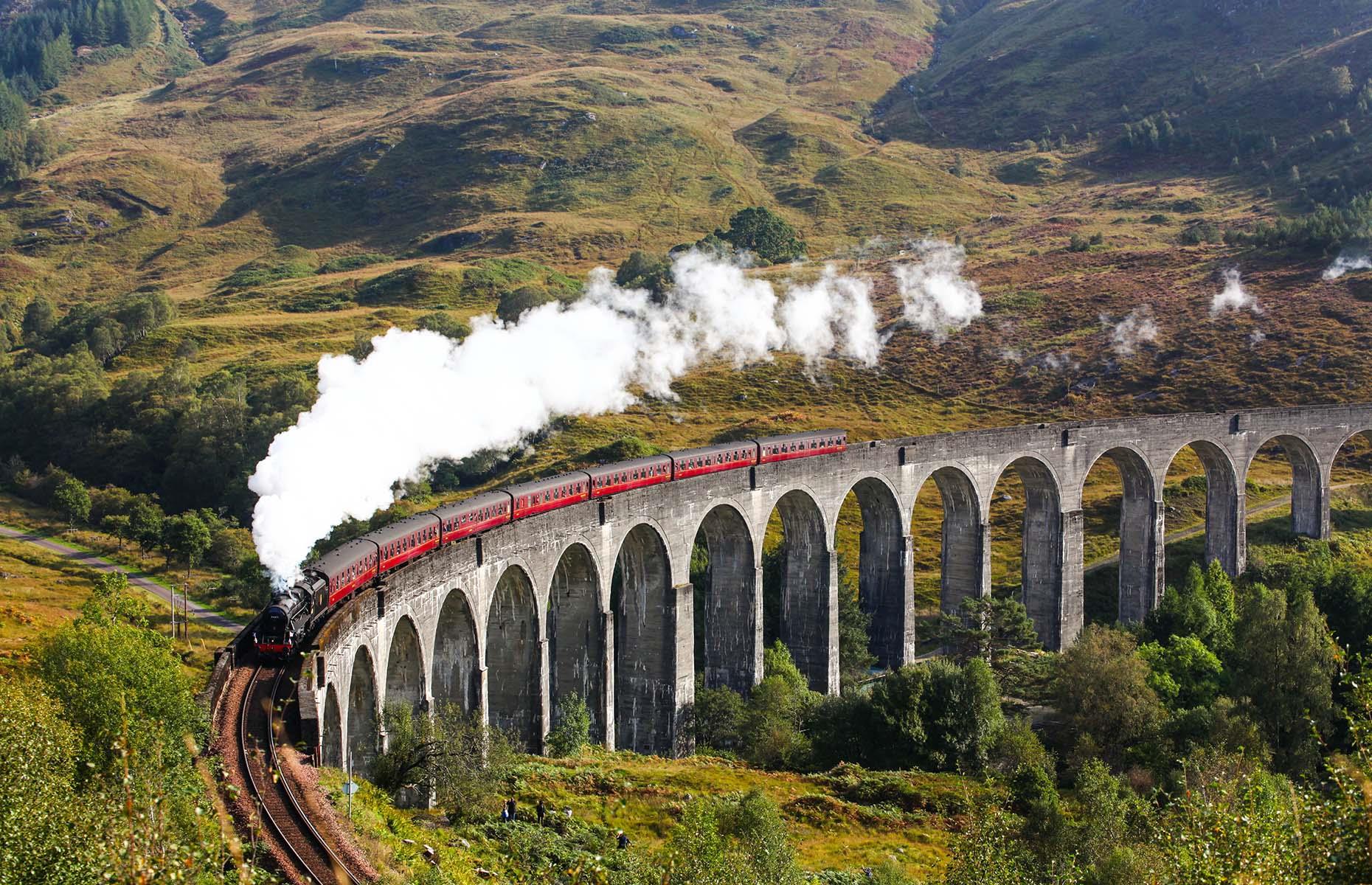 <p>Dubbed Britain's most scenic train route, the <a href="https://www.scotrail.co.uk/scotland-by-rail/great-scenic-rail-journeys/west-highland-line-glasgow-oban-and-fort-williammallaig">West Highland Line</a> runs from the Scottish city of Glasgow to Fort William before continuing its journey towards the port of Mallaig. After a brief stop in Fort William, the train crosses the Glenfinnan Viaduct – the same bridge the Hogwarts Express crosses in the Harry Potter movies. What's more, the <a href="https://westcoastrailways.co.uk/jacobite/steam-train-trip">Jacobite Steam Train</a> was used as the Hogwarts Express in the movies and is available to ride during the summer months (roughly April to October).</p>  <p><a href="https://www.loveexploring.com/galleries/86683/the-worlds-most-scenic-train-journeys-that-dont-cost-a-fortune?page=1"><strong>Discover beautiful train journeys that don't cost a fortune</strong></a></p>