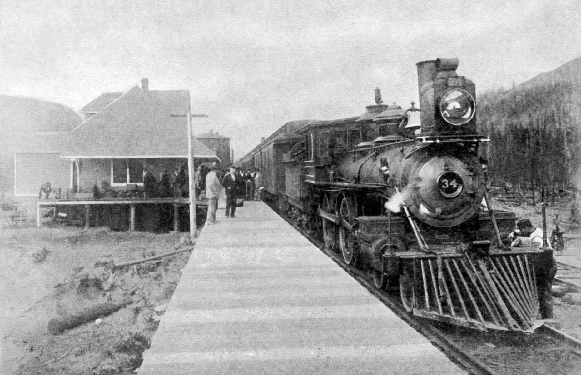 <p>Built between 1881 and 1885, the Canadian Pacific Railway's first line connected eastern Canada with British Columbia – an incredible achievement considering the diverse landscape the train had to traverse. The first train to travel the full route departed Montreal's Dalhousie Station at 8pm on 28 June 1886 and reached the final terminus on the western seaboard, Port Moody, at noon on 4 July. Here, that first train is photographed in Fernie, some 600 miles (900km) east from Port Moody.</p>  <p><a href="https://www.loveexploring.com/galleries/97614/incredible-images-that-capture-the-history-of-train-travel?page=1"><strong>Take a look at incredible images that capture the history of train travel</strong></a></p>