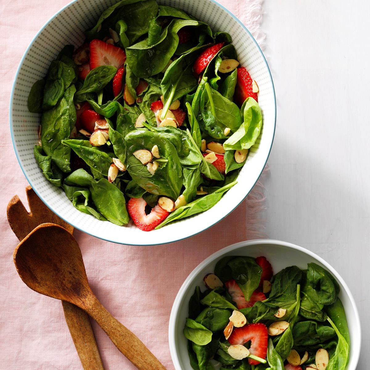 <p>It's easy to love this pretty salad topped with strawberries and sliced almonds. With just a few ingredients, it's loaded with flavor. —Renae Rossow, Union, Kentucky</p> <div class="listicle-page__buttons"> <div class="listicle-page__cta-button"><a href='https://www.tasteofhome.com/recipes/almond-strawberry-salad/'>Go to Recipe</a></div> </div>