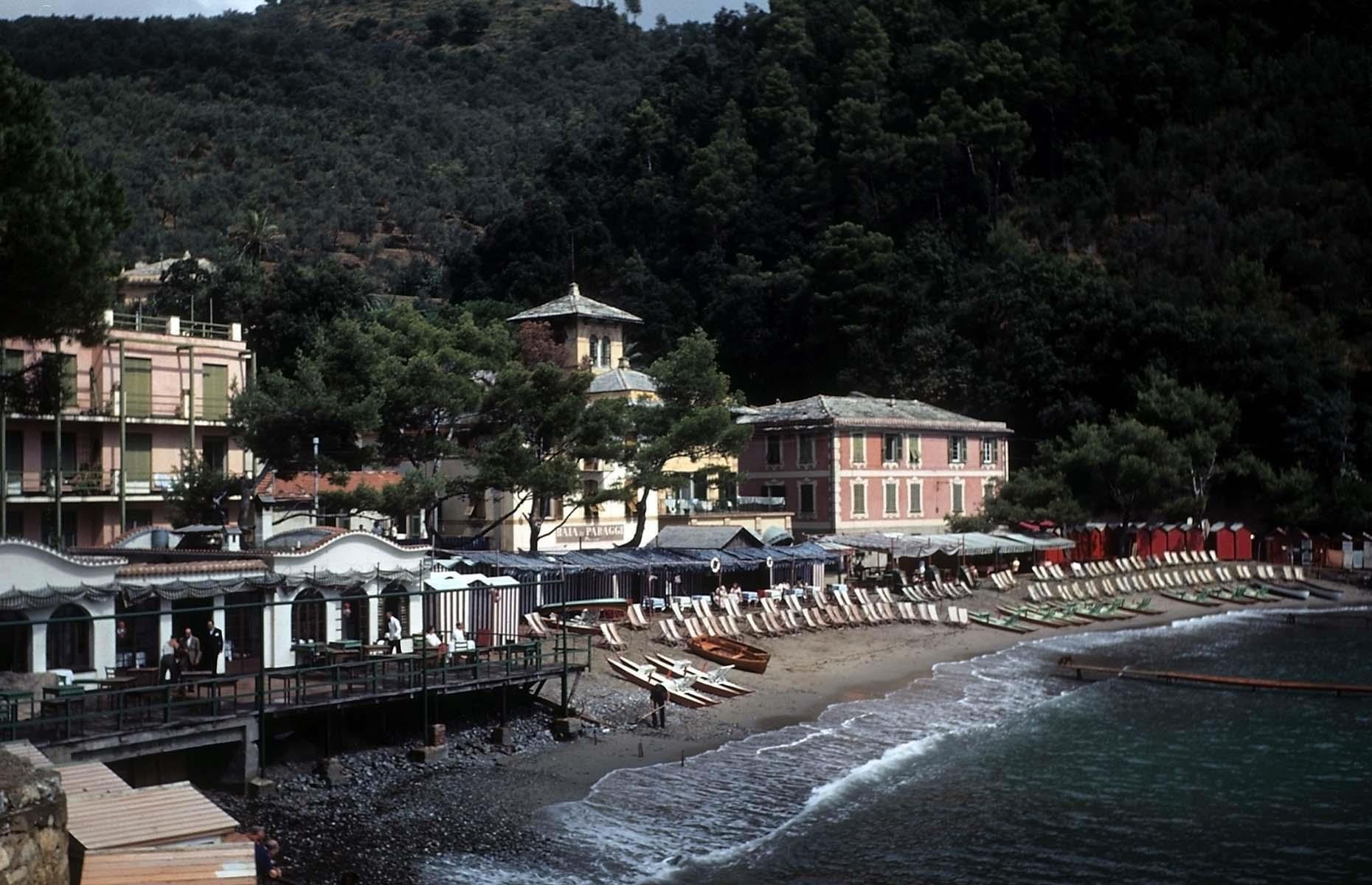 Another Italian destination making the most of wealthy visitors was the Italian Riviera. Stretching along the Ligurian coast, from the French border to La Spezia, the region has captured the hearts of many over the decades, from writers and poets to fashion designers and movie stars. Here, a hotel on Paraggi Beach is captured in the early morning in 1948, with its beach chairs unfolded ready for sunbathers.