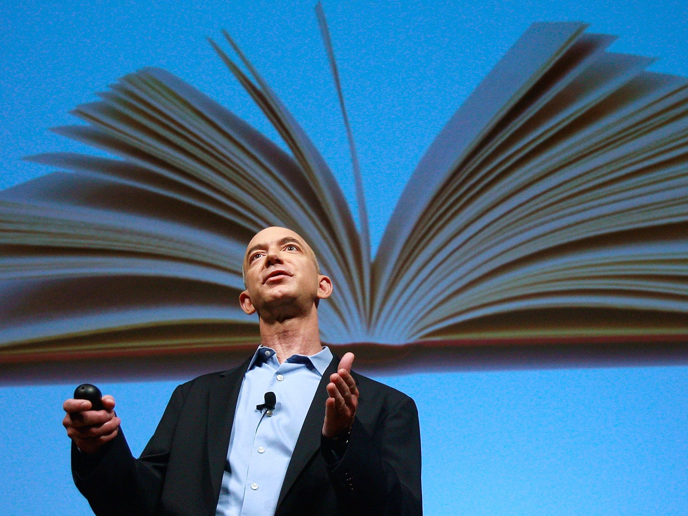 Amazon founder Jeff Bezos unveiling the Amazon Kindle 2.0 in 2009. Mario Tama/Getty Images