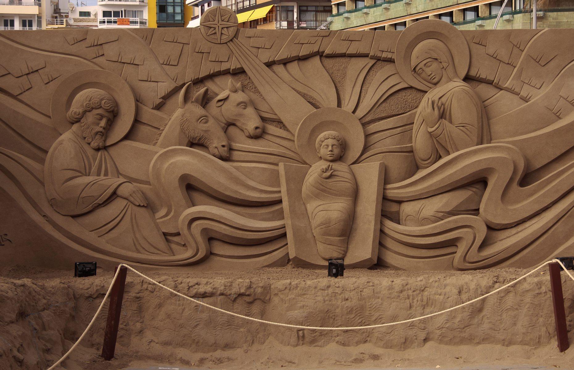 <p>Every year on the golden beach of Las Canteras, Gran Canaria, talented sand artists work tirelessly to create a spectacular nativity scene. The tradition, <a href="https://www.hellocanaryislands.com/experiences/the-incredible-nativity-scene-carved-out-of-sand-on-las-canteras-beach-in-gran-canaria/">which began in 2006</a>, attracts visitors from all over the world, with the sand sculptures usually being completed in early December and staying up until early January. Pictured is the sculpture from 2012.</p>