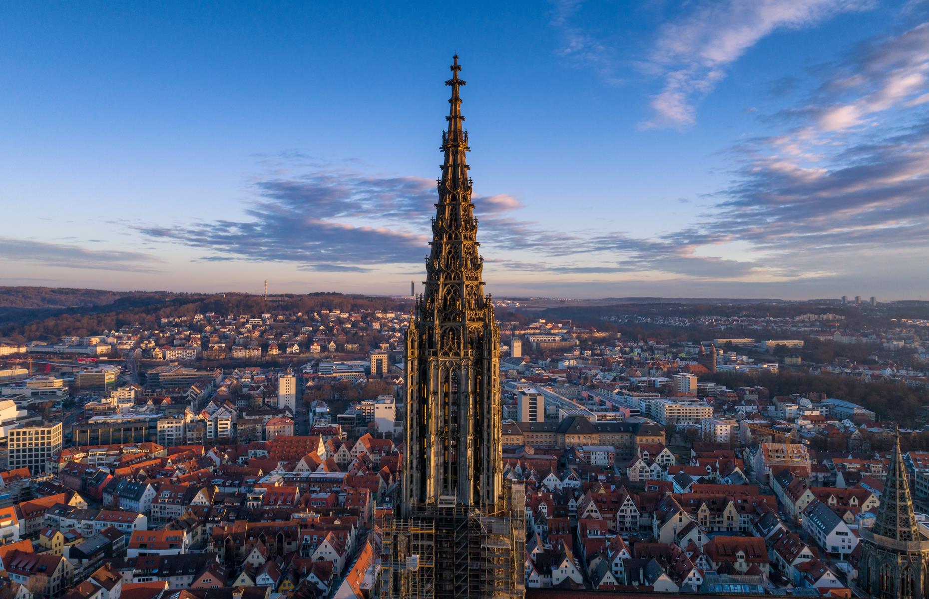 <p>Rising 530 feet (161.5m) above Ulm, a historic city in Baden-Württemberg, the <a href="https://www.ulmer-muenster.de/">Ulm Minster</a> has the highest church spire in the world. The church’s first foundation stone was laid in 1377, but it wasn’t completed until 1890 when the main steeple was finally finished. It’s usually possible to clamber up the huge Gothic structure’s 768 steps to reach its observation platform and absorb the dizzying views.</p>  <p><strong><a href="https://www.loveexploring.com/galleries/89604/the-worlds-beautiful-cathedrals-you-should-visit-once-in-your-lifetime">Discover the world's most stunning cathedrals</a></strong></p>