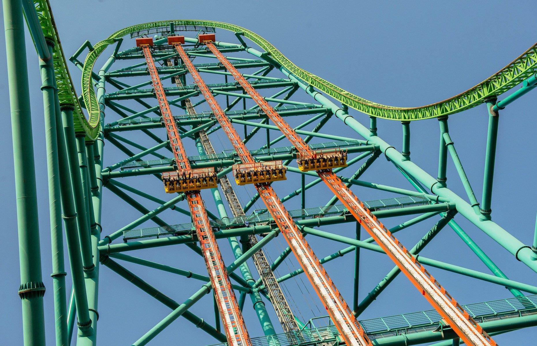 <p><a href="https://www.sixflags.com/greatadventure">Six Flags Great Adventure</a> is home to a record-breaking drop tower, which is attached to the soaring Kingda Ka coaster. The Zumanjaro: Drop of Doom features a trio of free-fall drop attractions and is tipped as both the tallest and fastest drop ride in the world. Riders shoot up to heights of 415 feet (126m) before rushing back down again at 90 miles per hour (145km/h) in less than 10 seconds. Fast but furious indeed.</p>  <p><strong><a href="http://bit.ly/3roL4wv">Love this? Follow our Facebook page for more travel inspiration</a></strong></p>