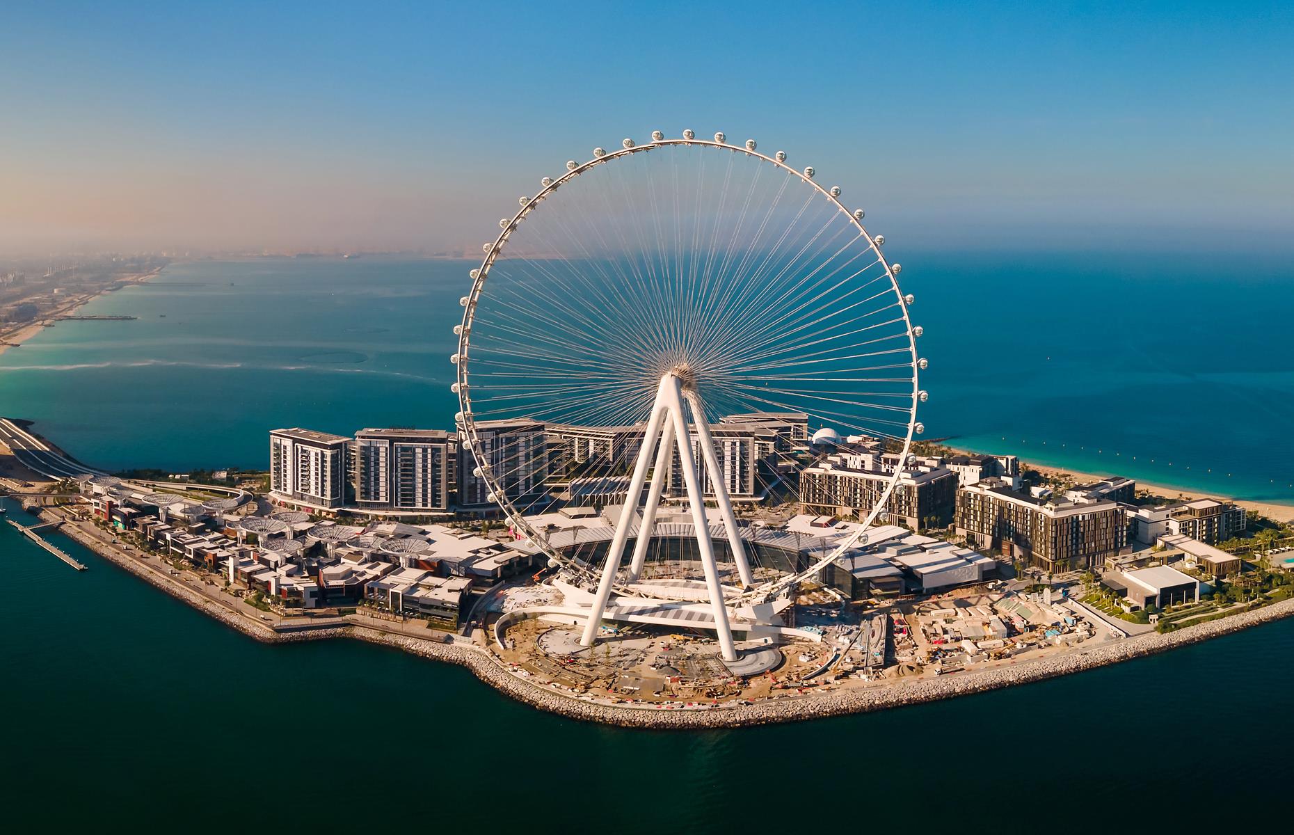 <p>The highest and biggest observation wheel in the world is the latest addition to Dubai’s record-breaking skyline. It opened on Bluewaters Island, an artificial island just off the coast at the Jumeirah Beach Residence and the Dubai Marina, and takes the mantle off the High Roller in Las Vegas. At 820 feet (250m), it is 270 feet (82m) taller than Sin City's giant Ferris wheel and contains 11,200 tons of steel. <a href="https://www.aindubai.com/en">Ain Dubai</a> has 48 capsules and each can accommodate up to 40 people.</p>