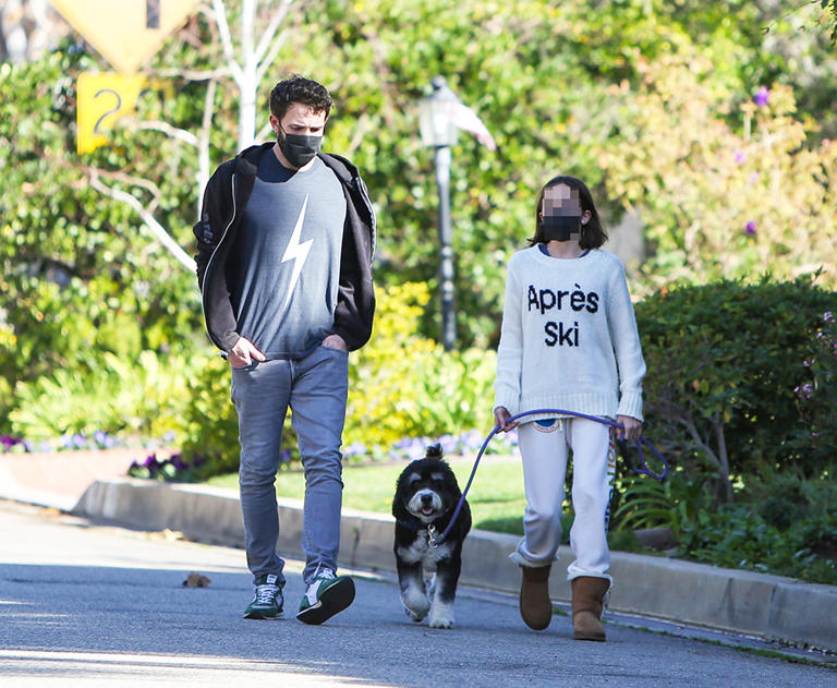 Ben Affleck and daughter Seraphina Affleck take their adorable dog for a stroll around Los Angeles. Seraphina lead the way while dad followed.