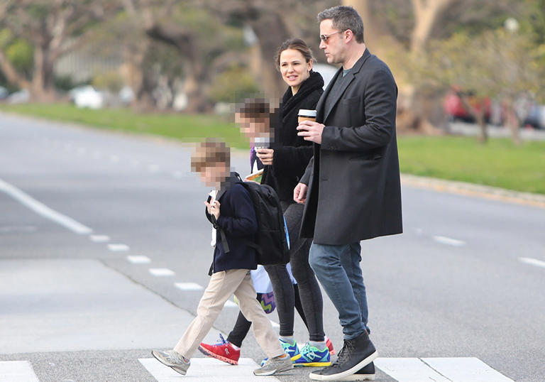 Jennifer Garner and Ben Affleck take a stroll together with their kids in Los Angeles in February 2019. 