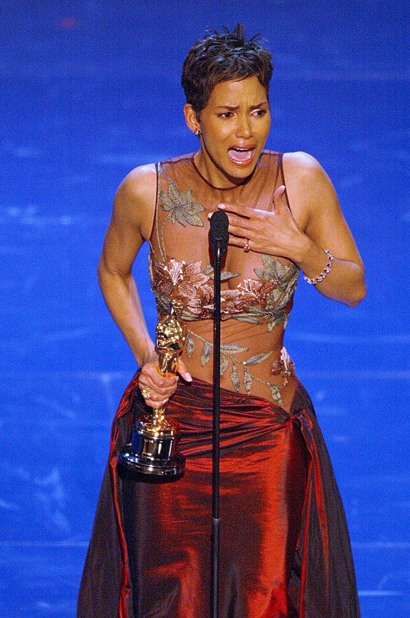 <p><a href="https://www.wonderwall.com/celebrity/profiles/overview/halle-berry-289.article">Halle Berry</a> won the Oscar for best actress in 2002 for her performance in "Monster's Ball" -- she's the first and, so far, only Black woman to receive the honor. "This moment is so much bigger than me. This moment is for Dorothy Dandridge, Lena Horne, Diahann Carroll. It's for the women that stand beside me, Jada Pinkett, Angela Bassett, Vivica Fox," she said in her acceptance speech. "And it's for every nameless, faceless woman of color that now has a chance because this door tonight has been opened." </p>