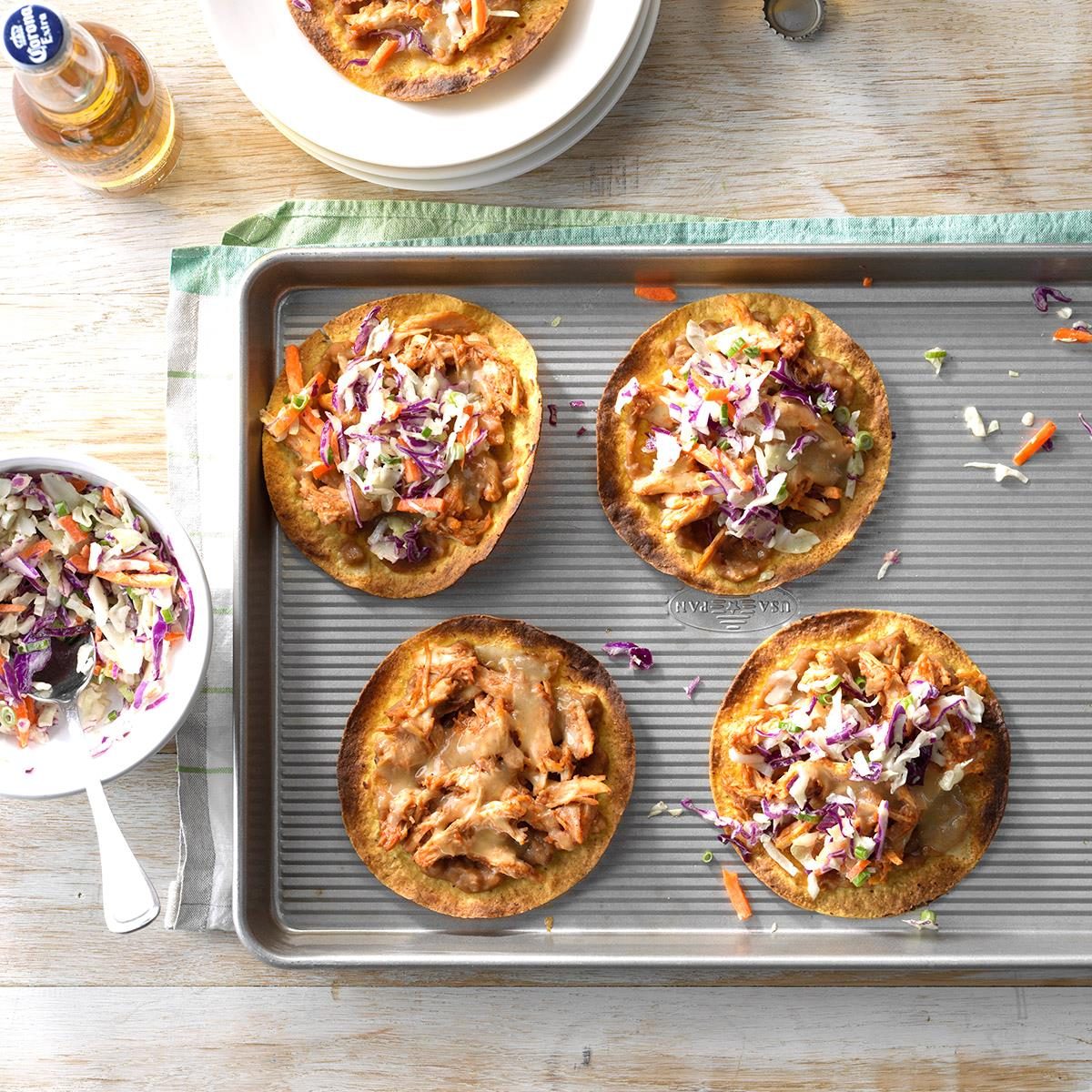 <p>Lots of my recipes (just like this one) start out as fun ways to use leftovers. My kids love tostadas, so this day-after-cookout dinner was a big hit. —Lauren Wyler, Dripping Springs, Texas</p> <div class="listicle-page__buttons"> <div class="listicle-page__cta-button"><a href='https://www.tasteofhome.com/recipes/barbecue-chicken-tostadas/'>Go to Recipe</a></div> </div>
