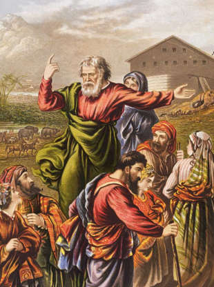 Slide 16 de 30: Gênesis 9:20-27 diz que Noé uma vez desmaiou bêbado nu em sua tenda. Seu filho, Cam, chamou seus irmãos e então cobriu o corpo de seu pai.