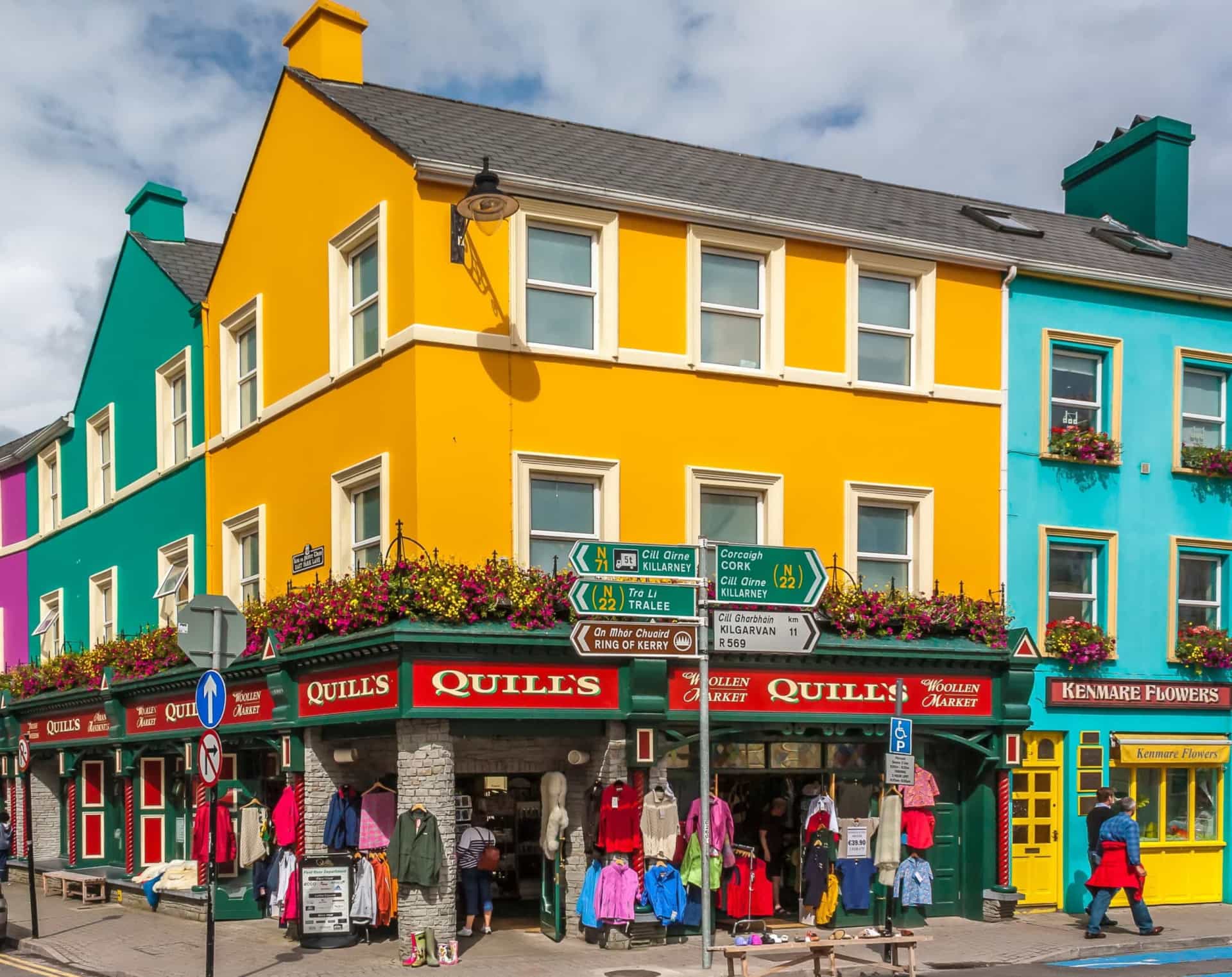 <p>The bright hues of Kenmare town center lend it a sunny disposition, even in the middle of winter. Kenmare lies on two noted Irish tourist routes, the aforementioned Ring of Kerry and the Ring of Beara.</p>