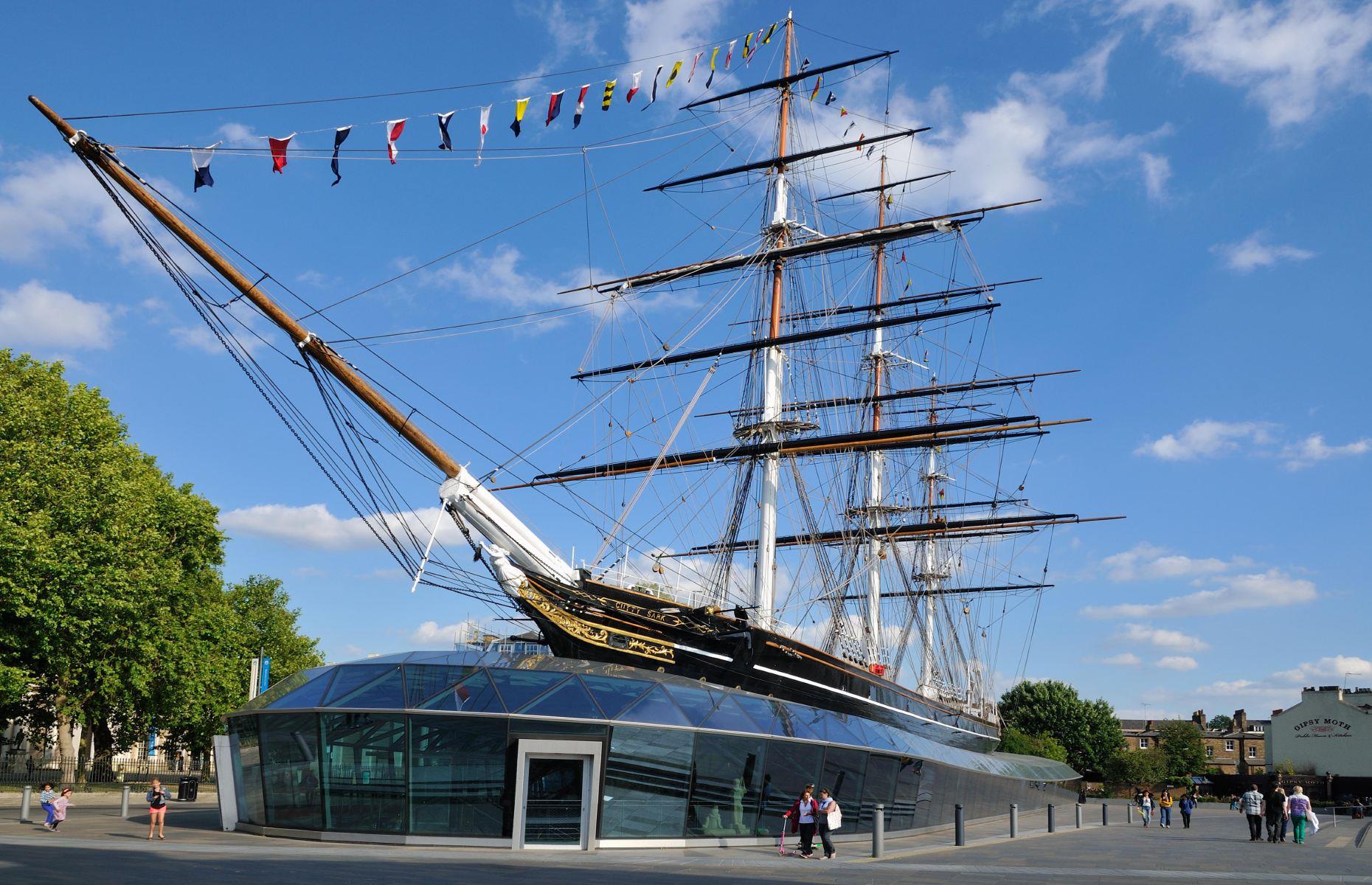 <p>The last tea clipper built in Britain in 1869, the Cutty Sark was the fastest too. Weighing in at 963 tons, she sailed the equivalent of two-and-a-half times the distance to the moon and back through all manner of storms and high seas during her years of service. Essentially a cargo ship, her maiden voyage was to Shanghai, China where she carried 1.3 million lbs of tea back to London. Now part of the Royal Museums Greenwich in London, the <a href="https://www.rmg.co.uk/cutty-sark">Cutty Sark</a> has been open to visitors for 60 years.</p>