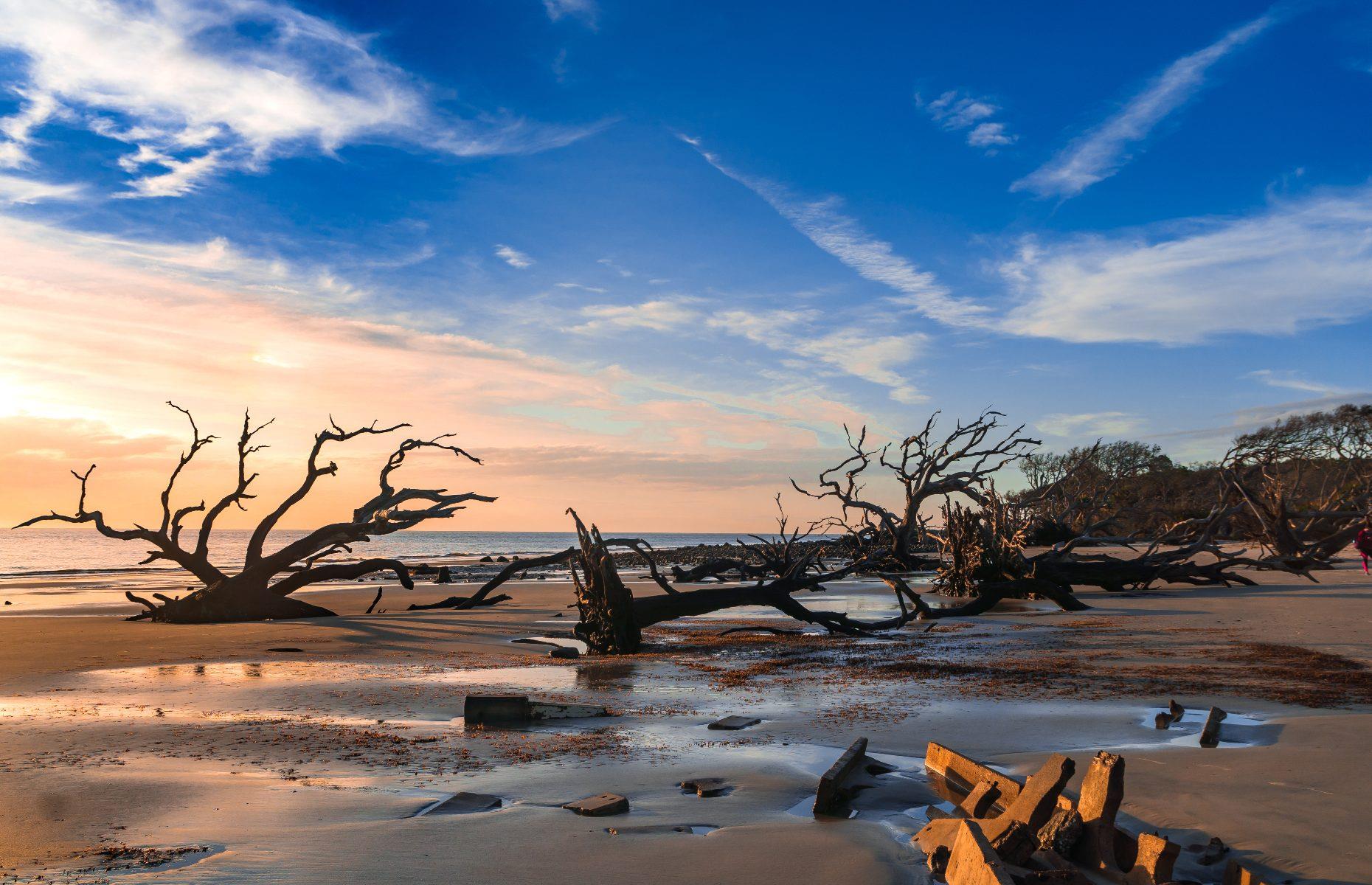 <p>The most southerly of Georgia’s Golden Isles, Jekyll Island is hauntingly picturesque. The tranquil spot is best known for its scenic stretches of sand, with Driftwood Beach a firm favorite. Named after the ancient driftwood strewn across the shoreline, the eerily beautiful weathered trees make the area look like a scene from another world and is often hailed as one of the most romantic beaches in America.</p>  <p><a href="https://www.loveexploring.com/gallerylist/120142/americas-most-beautiful-beaches-photographed-from-above"><strong>Check out America’s most beautiful beaches photographed from above</strong></a></p>