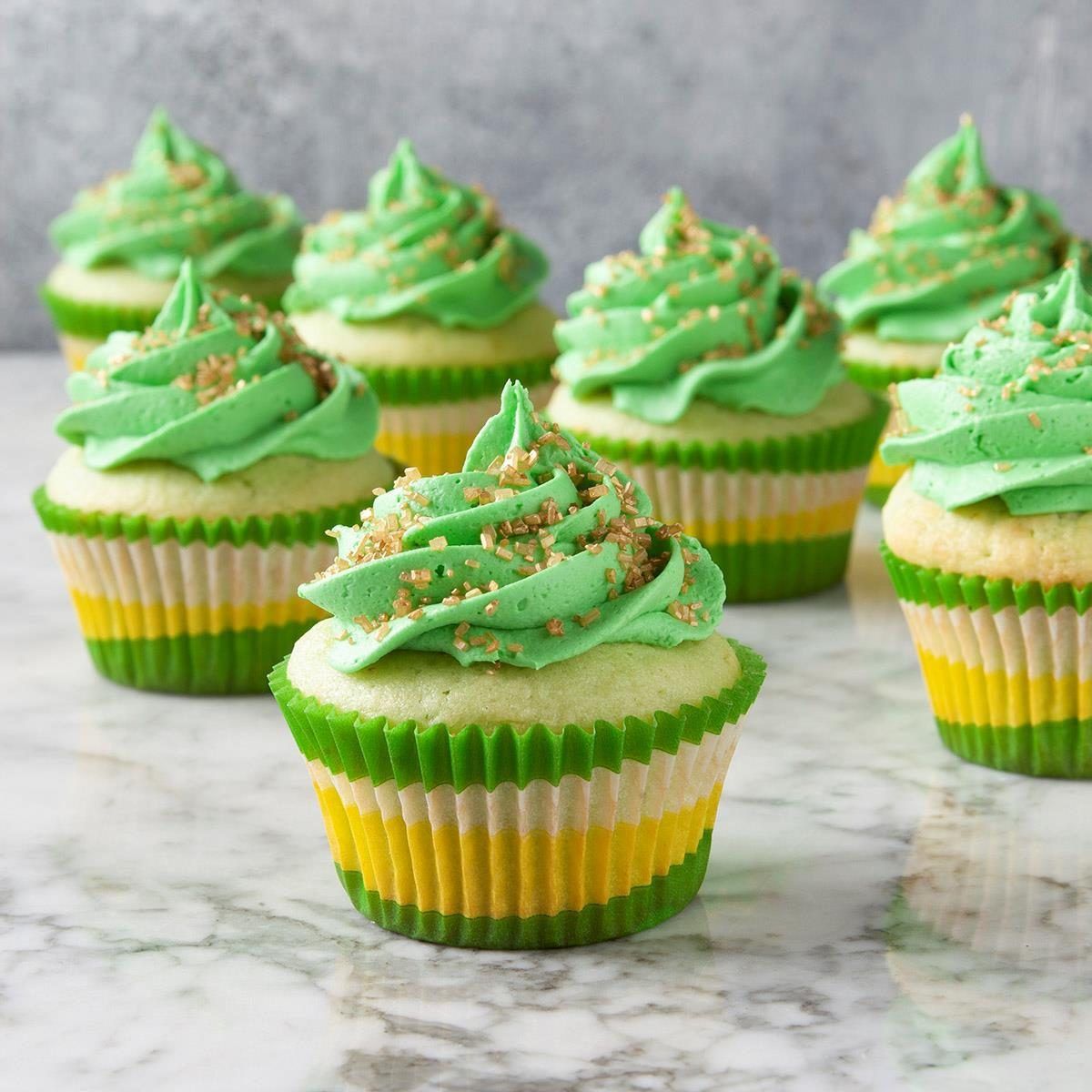 <p>These St. Patrick's Day cupcakes go super-quick. The pistachio pudding mix gives them a mild flavor and their pretty pastel color makes them a perfect dessert for this lively holiday. —Kathy Meyer, Almond, Wisconsin</p> <div class="listicle-page__buttons"> <div class="listicle-page__cta-button"><a href='https://www.tasteofhome.com/recipes/st-patrick-s-day-cupcakes/'>Go to Recipe</a></div> </div>