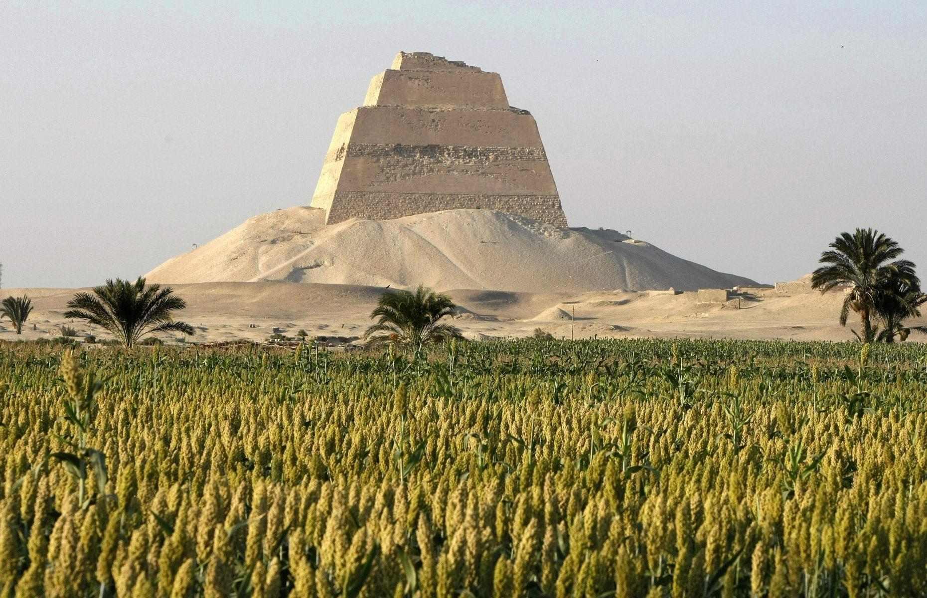 <p>Located roughly 62 miles (99km) from Cairo, Meidum Pyramid sits in an archaeological site that was built during the reign of King Sneferu, the first pharaoh of the Fourth Dynasty (2613 to 2589 BC). Meidum Pyramid was Egypt’s first straight-sided pyramid – affectionately resembling a sandcastle – and explains why it’s often described as a ‘false pyramid’. Numerous construction issues halted the completion of the pyramid, and with this in mind its appearance is noticeably different from other Egyptian pyramids. </p>