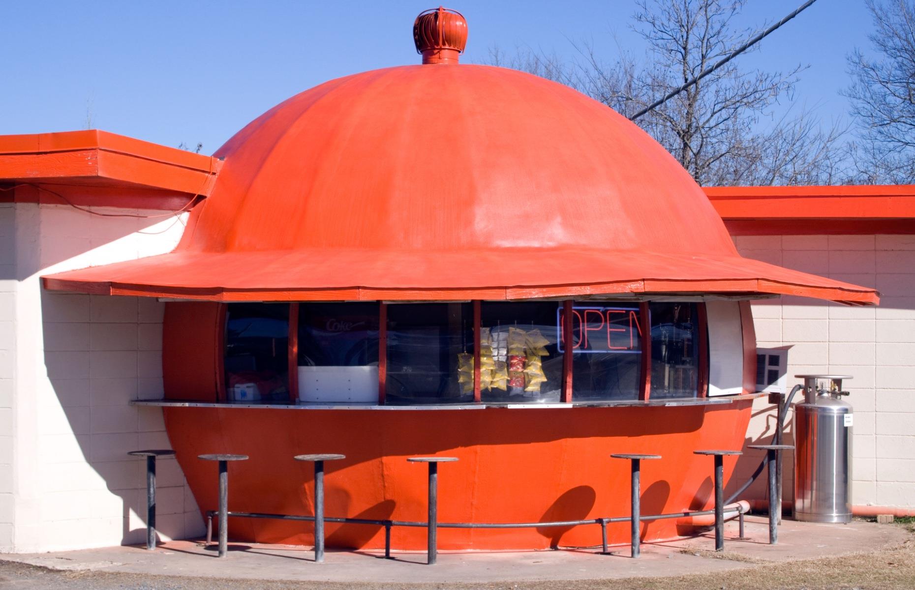 <p>If a giant orange by the roadside doesn’t seem strange enough, the fact that this is a burger restaurant – rather than a juice bar – makes this spot even more brilliantly bizarre. <a href="https://www.facebook.com/The-Mammoth-Orange-263920106815/">The Mammoth Orange</a> can be found just off the road between Little Rock and Pine Bluff, and was built in 1966, inspired by a similar restaurant in Fresno, California. The hot dogs and hamburgers are highly rated.</p>  <p><a href="http://bit.ly/3roL4wv"><strong>Love this? Follow our Facebook page for more travel inspiration</strong></a></p>