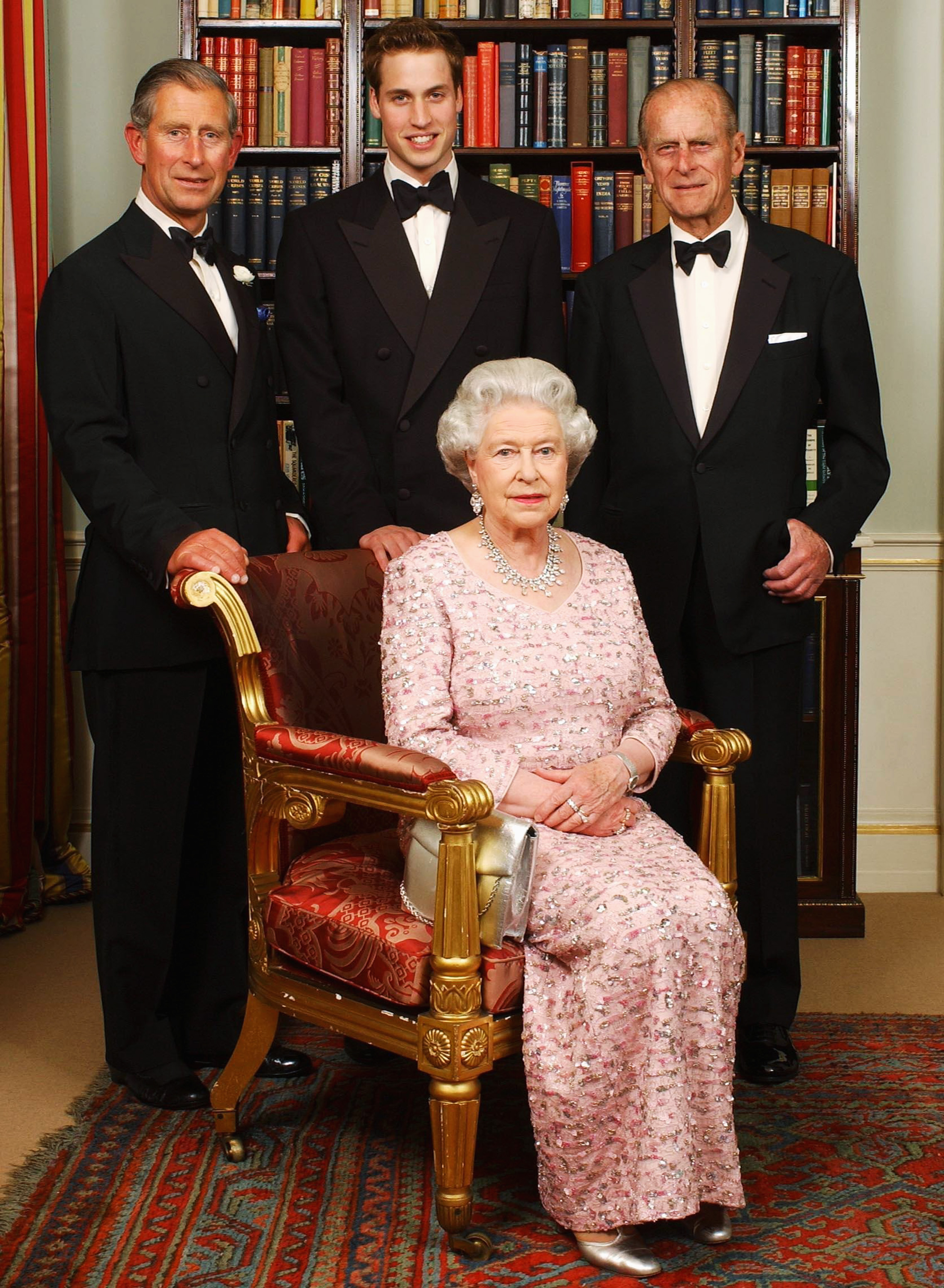 <p>Three generations of the British royal family -- Queen Elizabeth II and husband Prince Philip and her heirs, Prince Charles and <a href="https://www.wonderwall.com/celebrity/profiles/overview/prince-william-482.article">Prince William</a> -- posed for a photograph at Clarence House in London before a dinner to mark the 50th anniversary of the queen's coronation on June 2, 2003.</p>