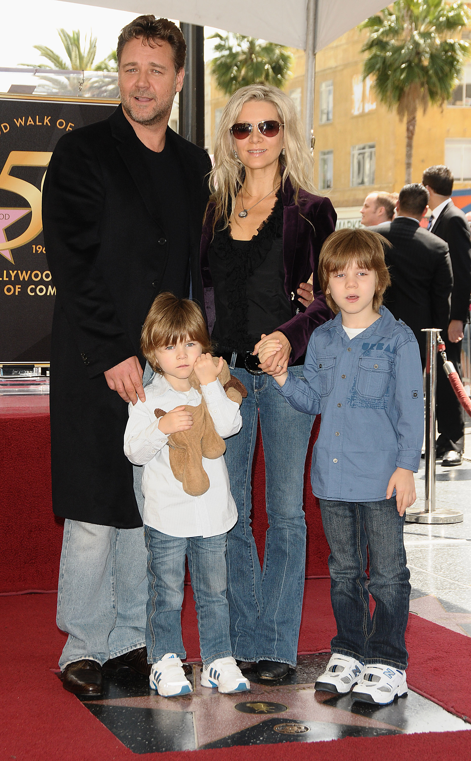 <p>Russell Crowe and singer-actress wife Danielle Spencer -- who split in 2012 and divorced in 2018 -- brought sons Tennyson, then 3, and Charles, then 6, to the Oscar winner's Hollywood Walk of Fame star ceremony on April 12, 2010. Keep reading to see his eldest as an adult...</p>