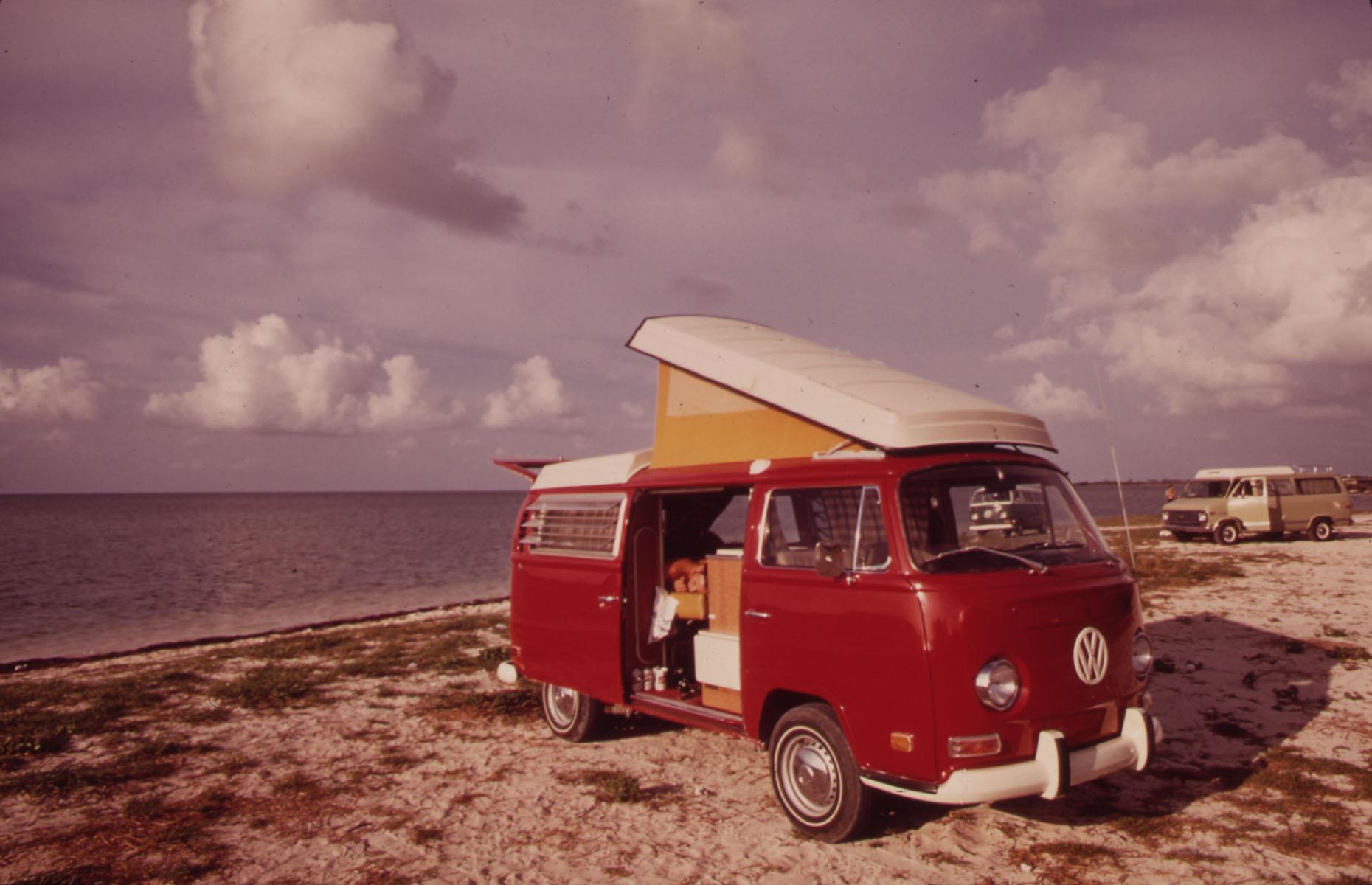 The 1960s and the 1970s ushered in the era of the hippie and the VW camper van became more than a motorhome: it became a symbol of peace, freedom and alternative lifestyles. This Volkswagen camper is sitting pretty on a beach in Little Duck Key in the Florida Keys.
