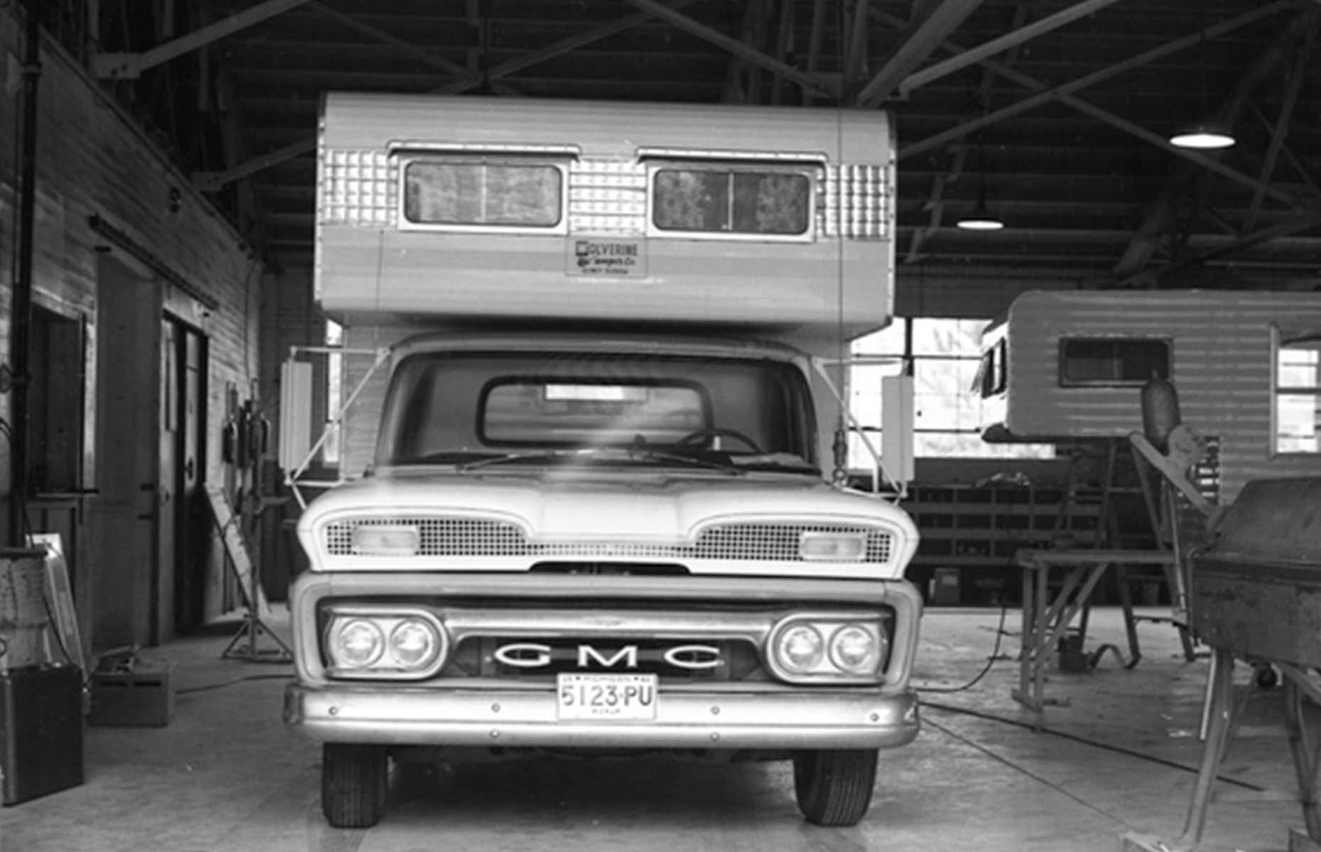 In this decade, RVs were beginning to take their modern shape: large, powerful vehicles crammed full of storage space and countertops, with comfy(ish) beds and a fully functioning kitchen to boot. The Wolverine Camper Co. was another notable player: this smart motorhome is pictured at the Wolverine factory in Quincy, Florida in 1961.