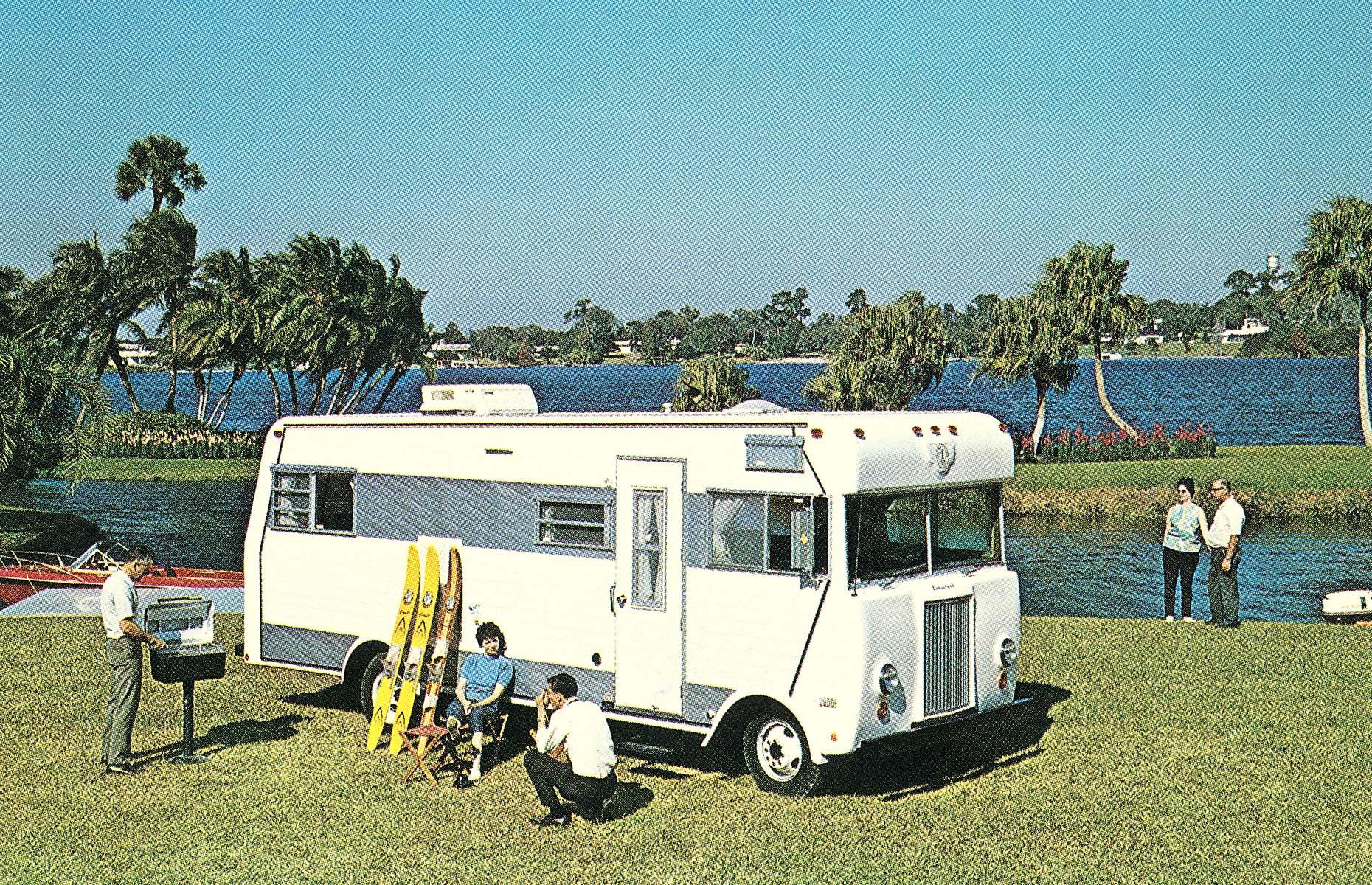 RVs came on leaps and bounds in the 1960s: the vehicles were getting larger and larger, and mod cons such as insulation (pioneered by Winnebago and its Thermo-Panel) were becoming increasingly popular. The continued mass production of the vehicles carried on driving down prices too.