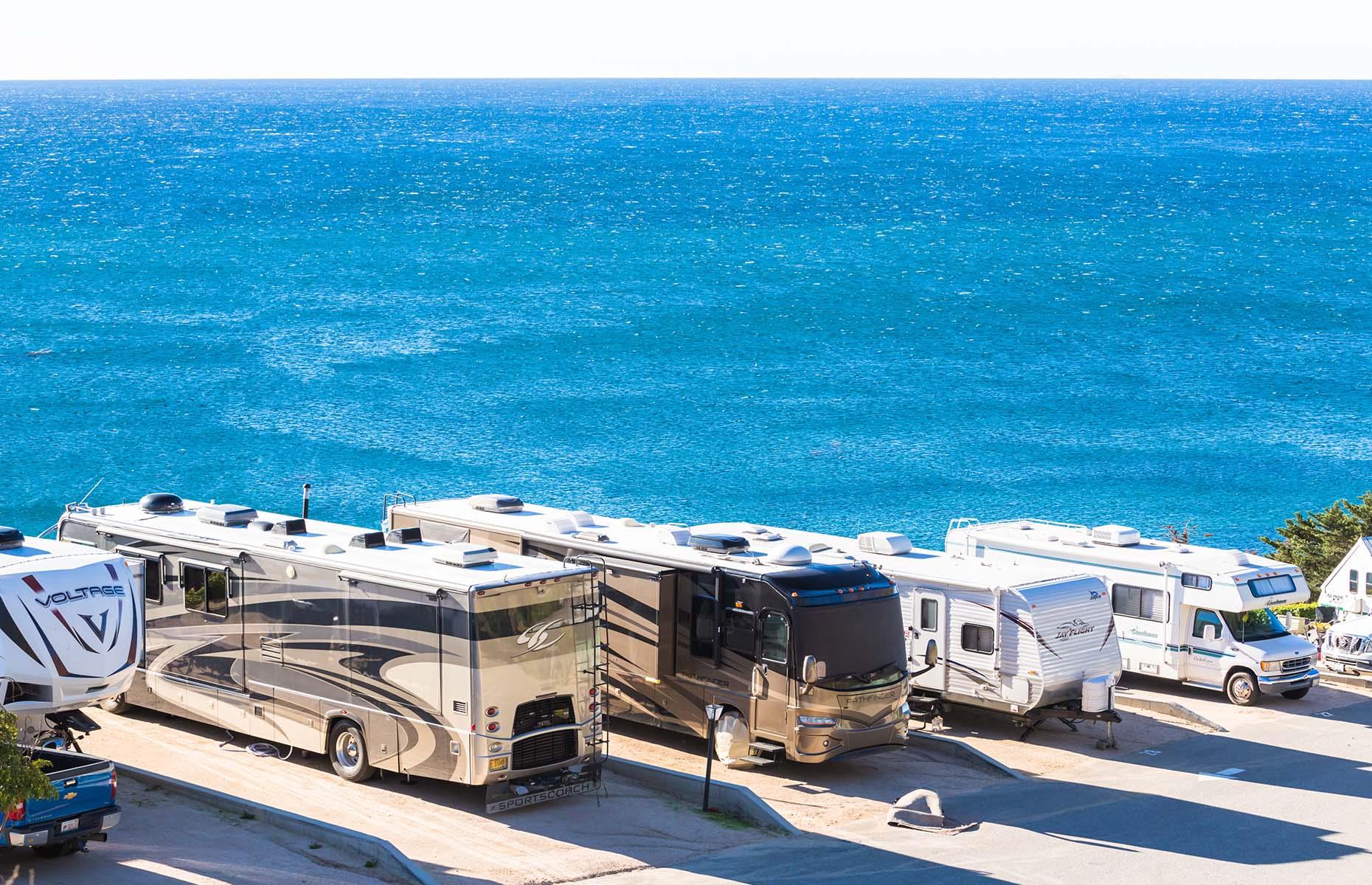 <p>By the 2010s, the RV – by now an American institution – was not just used during vacation time. The term 'digital nomading' (typically meaning remote workers who travel around freely, often in a camper van or RV) was first used in 1997. But it wasn't until this decade that it would really catch on. <a href="https://www.forbes.com/sites/elainepofeldt/2018/08/30/digital-nomadism-goes-mainstream/?sh=76daf664553c">According to research by MBO Partners</a>, some 4.8 million Americans dubbed themselves 'digital nomads' by 2018. This 2014 photo captures a series of large RVs on the coast in Malibu, California.</p>