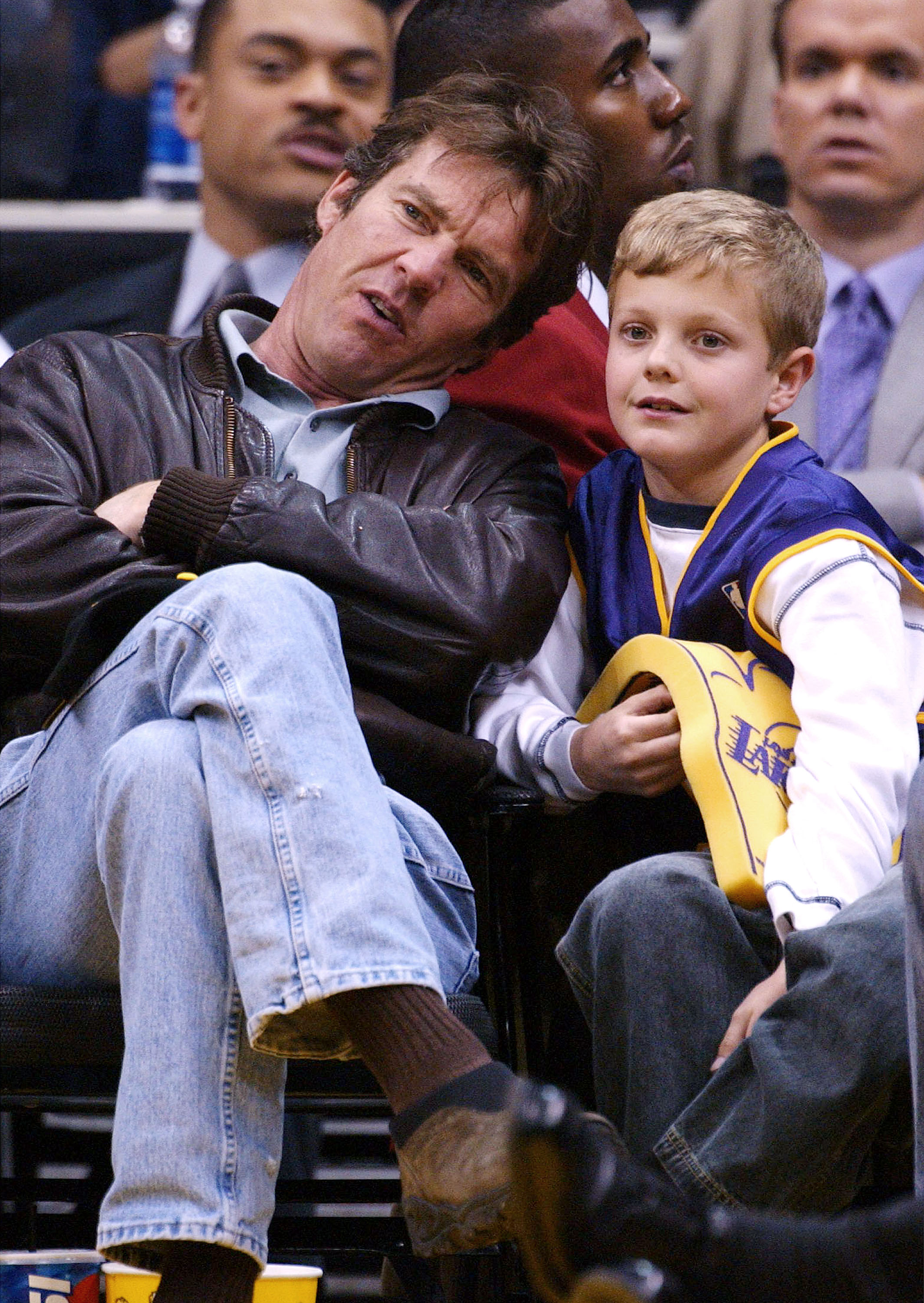 <p><a href="https://www.wonderwall.com/celebrity/profiles/overview/dennis-quaid-1083.article">Dennis Quaid</a> and Meg Ryan welcomed one child together -- Jack Quaid -- during their nearly 10-year marriage. He's seen here at 10 with his dad at a Los Angeles Lakers game on Feb. 21, 2003. Keep reading to see Jack -- who's an actor like his parents -- all grown up...</p>