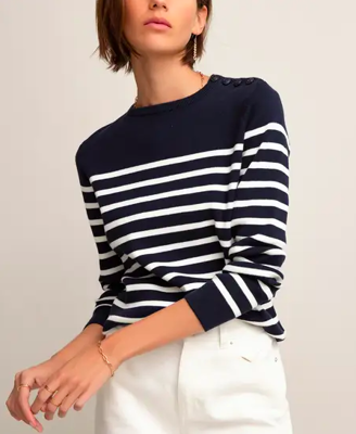 £38.00BUY NOW We love the button detailing on the shoulder of this chic Breton top.