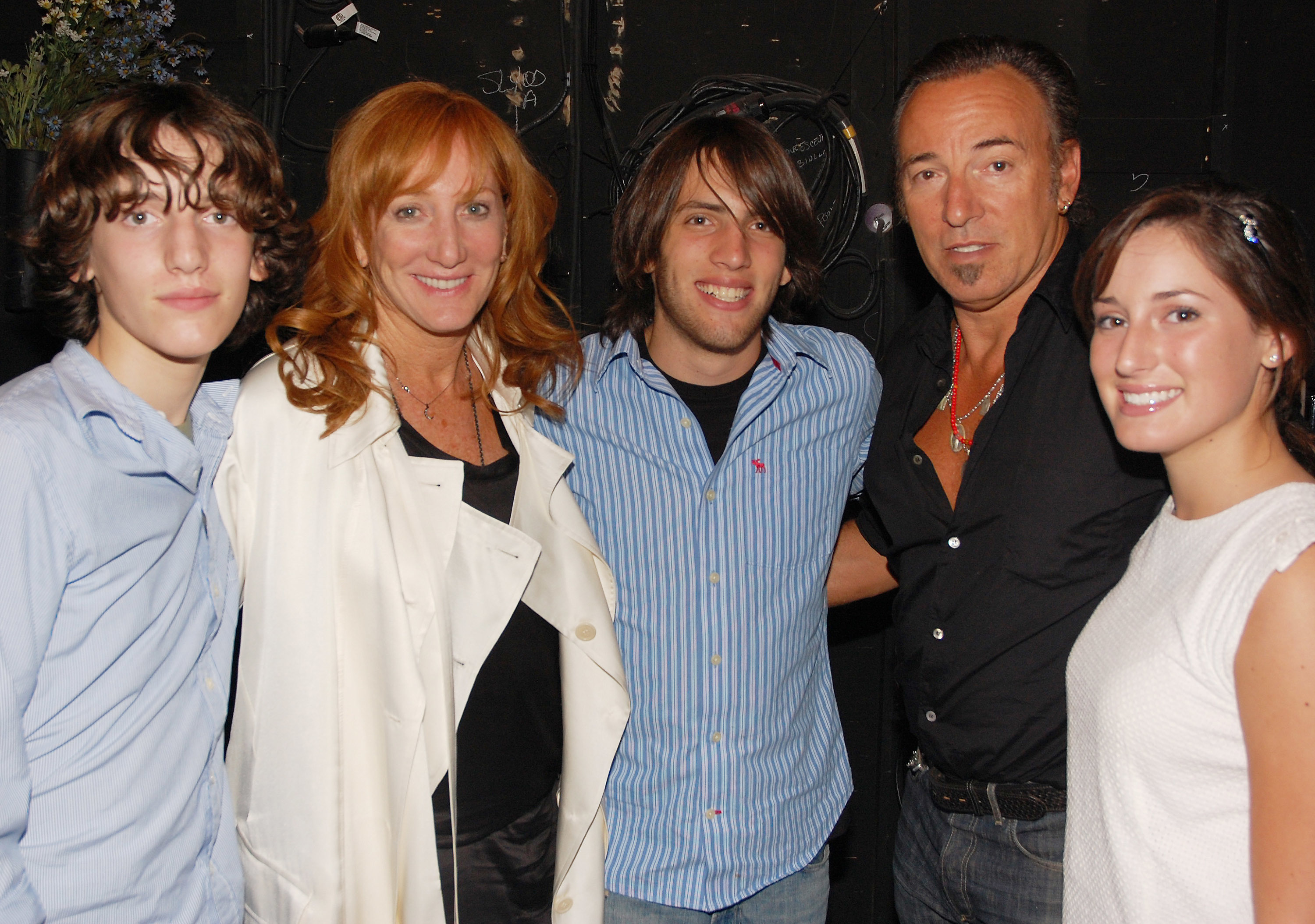 <p>Bruce Springsteen and wife Patti Scialfa posed with their then-teenage kids -- Sam, Evan and Jessica Springsteen -- backstage following a Broadway performance of "Spring Awakening" at the Eugene O'Neill Theater in New York City on Aug. 8, 2008.</p>