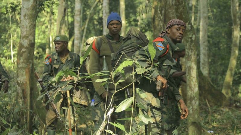 Des opérations conjointes des FARDC (forces armées de la République démocratique du Congo) avec les forces armées ougandaises, le 14 décembre 2021, dans le Nord-Kivu.