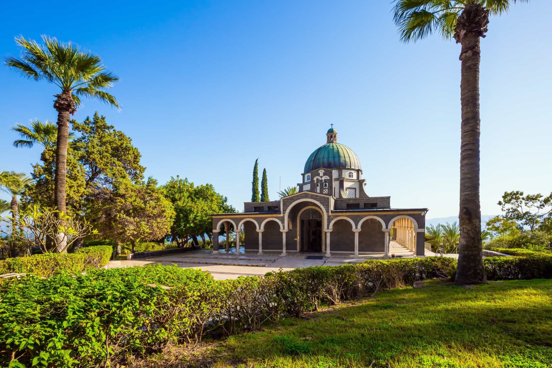 <p>The Mount of Beatitudes in northern Israel is believed to be where Jesus preached the Sermon on the Mount. The Roman Catholic Franciscan chapel marking the summit was built in 1937-38 and welcomed Pope John Paul II in March 2000.</p>
