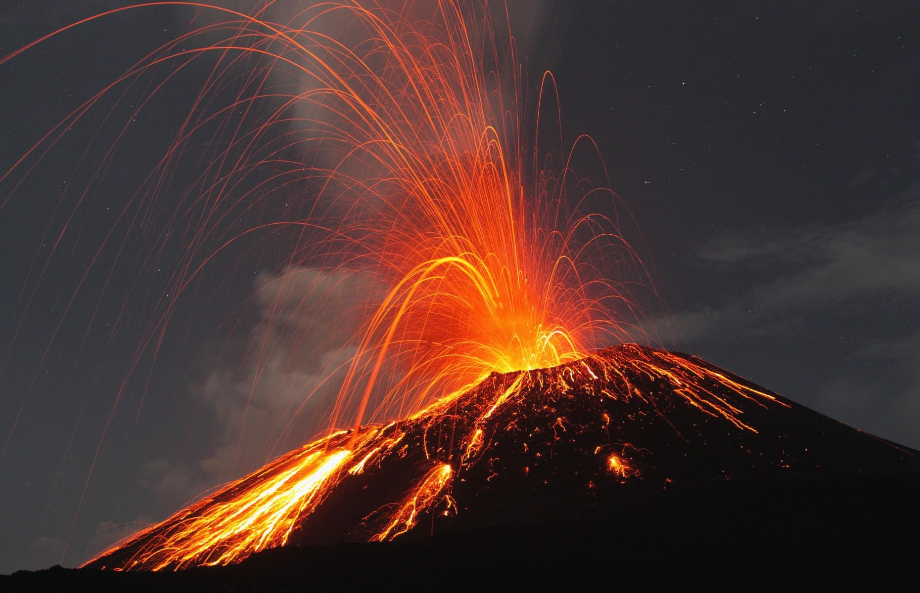 Since the end of the 20th century there has been sporadic volcanic activity at Anak Krakatoa, including in 2010 (pictured). But in June 2018 a new and more problematic eruptive phase was observed and on 22 December 2018 it erupted. A huge part of the volcano collapsed and caused a tsunami that killed 426 people, with more than 7,000 injured.