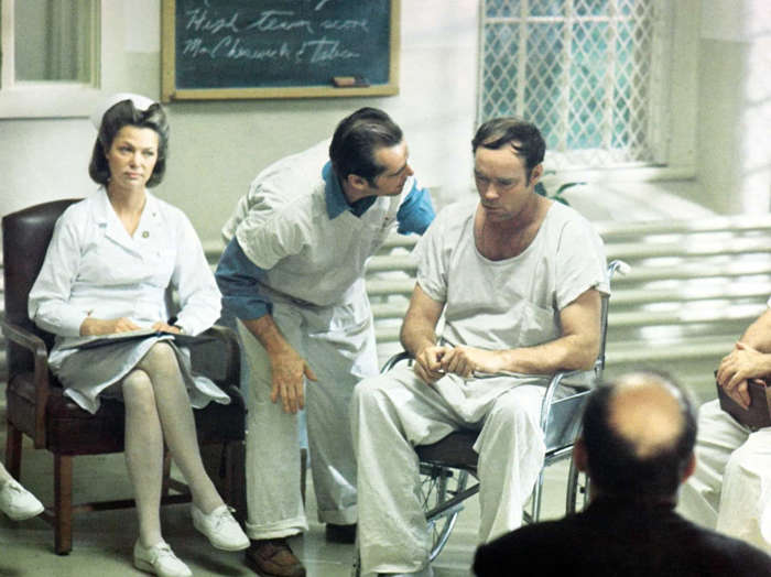 14 of 33 Photos in Gallery: Randall McMurphy (Jack Nicholson) pleads insanity to avoid doing hard time in prison and is placed in a mental institution that is ruled by the tyrannical Nurse Ratched (Louise Fletcher). McMurphy, who tries to rebel, eventually dies, and Nurse Ratched continues to rule the institution with an iron fist.