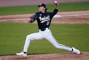 Vanderbilt pitcher Devin Futrell (95) pitches against Lipscomb during the third inning of the game at First Horizon Park Tuesday, March 29, 2022 in Nashville, Tenn.