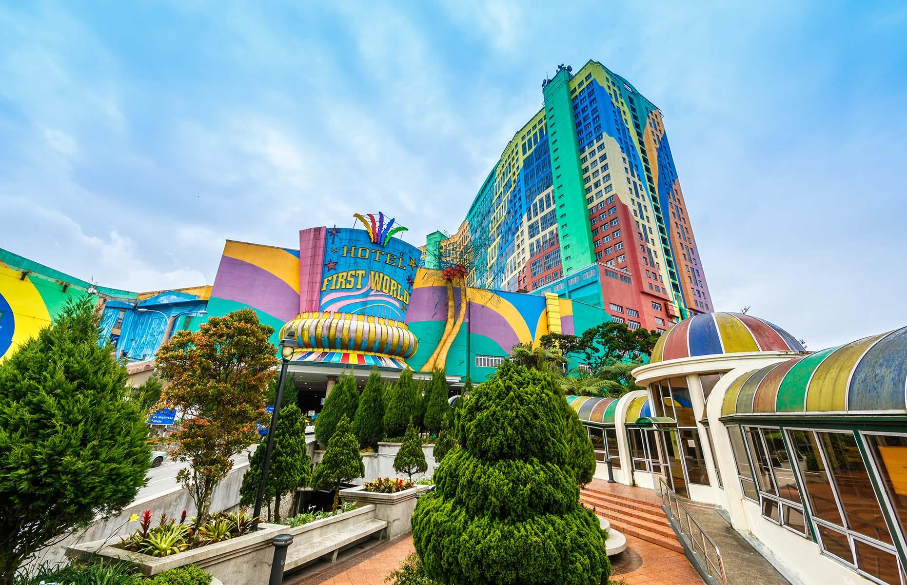 <p>You’ll want to get your bearings quickly at this mammoth hotel in Malaysia. Officially the largest hotel in the world, First World Hotel is part of Resorts World Genting and has a staggering 7,351 guest rooms among its three rainbow-colored towers. There’s no extravagance in this functional hotel that just has the expected amenities. It’s located in the Genting Highlands, a popular resort perched on Mount Ulu Kali, an hour north of Kuala Lumpur. The area is home to a number of theme parks, casinos and attractions, as well as gorgeous hiking trails and waterfalls.</p>  <p><a href="https://www.loveexploring.com/galleries/106430/the-worlds-most-expensive-hotel-suites?page=1"><strong>Now discover the world's most expensive hotel suites</strong></a></p>