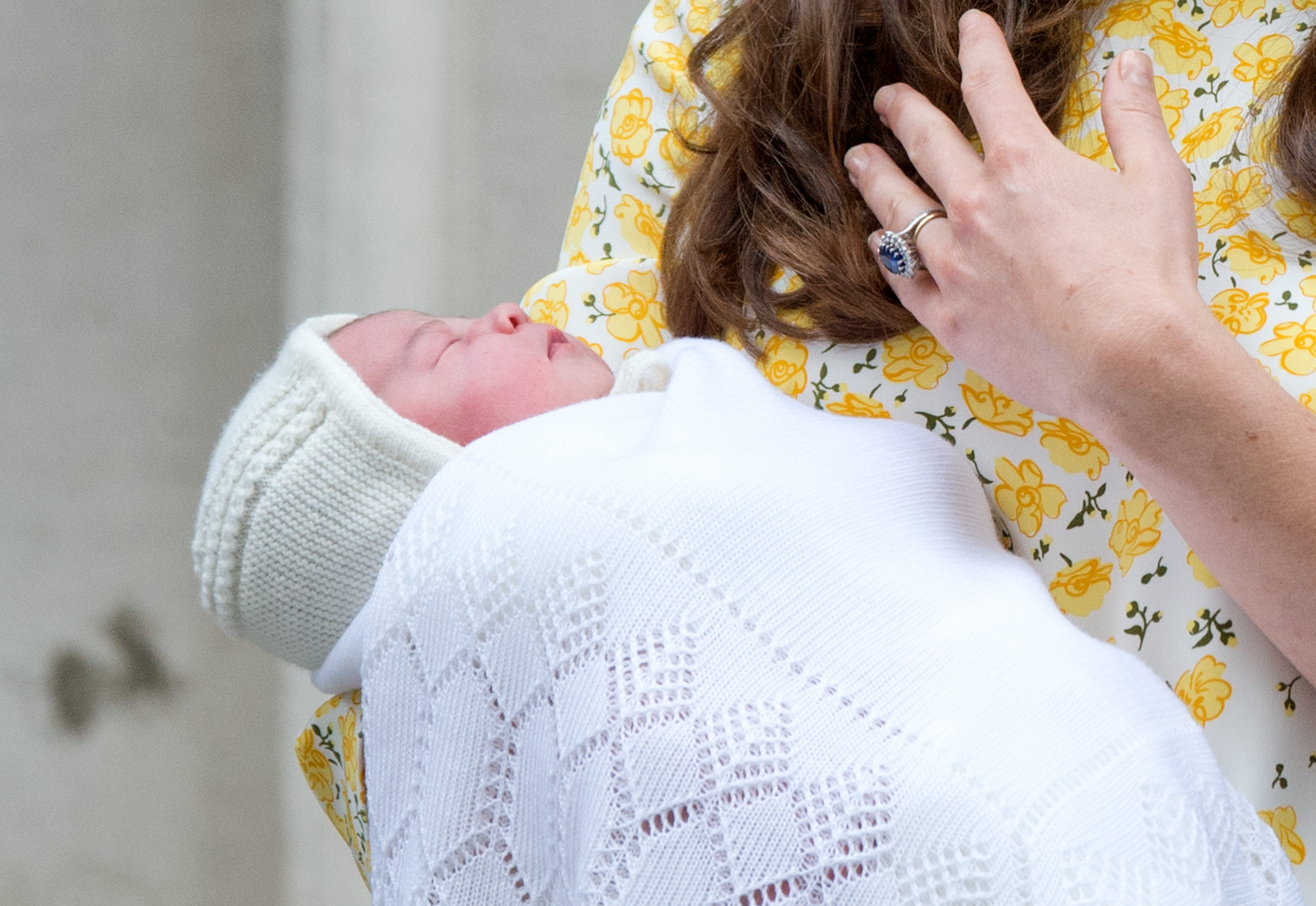 <p><a href="https://www.wonderwall.com/celebrity/profiles/overview/duchess-kate-1356.article">Duchess Kate</a> revealed newborn Princess Charlotte's sweet face to the world for the first time as they left the Lindo Wing at St. Mary's Hospital in London on May 2, 2015.</p>