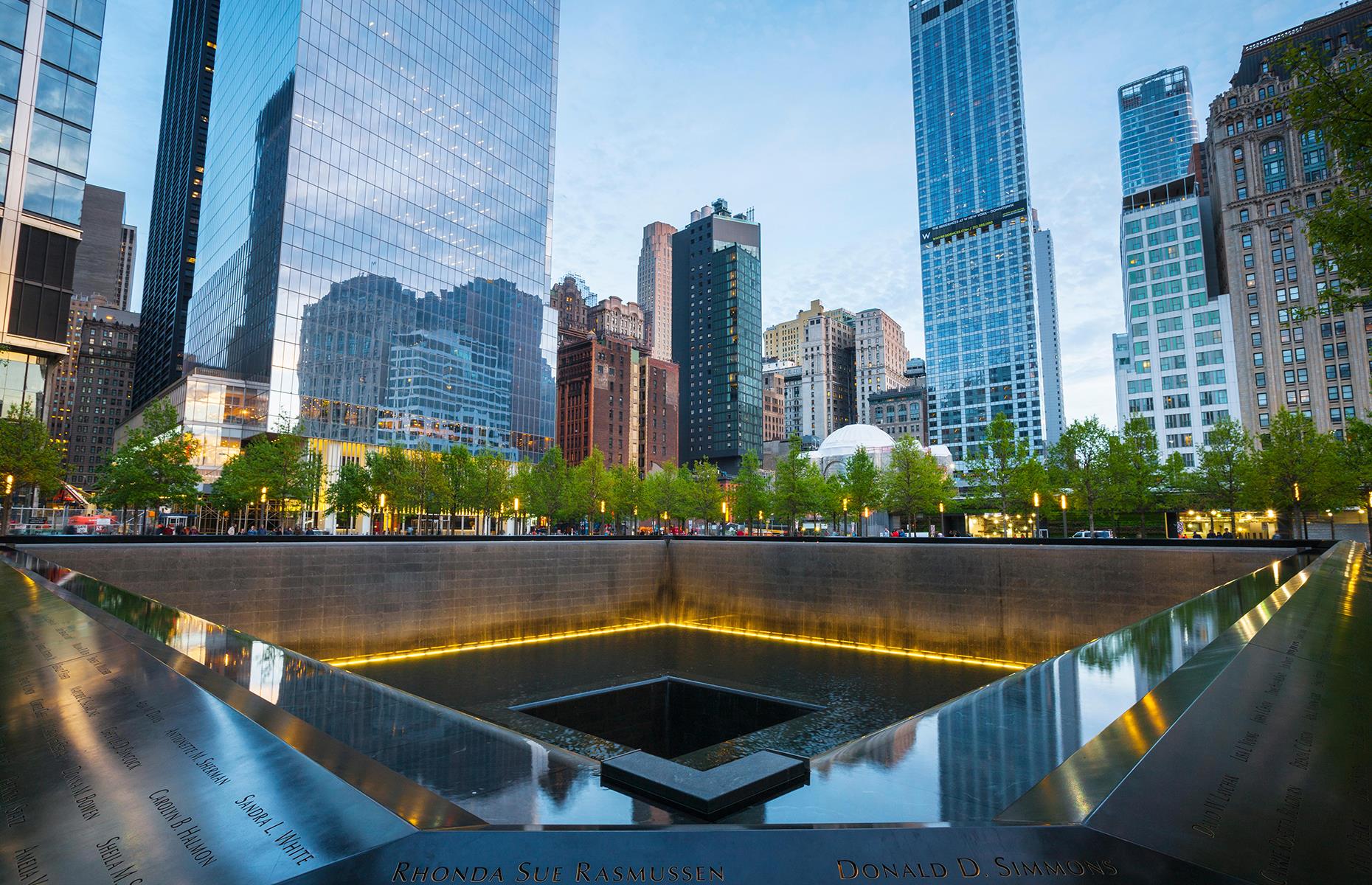 <p>This moving tribute to the victims of the 9/11 terror attacks is built where the World Trade Center's twin towers once stood. Waterfalls cascade into vast pools, the walls of which are inscribed with the names of those who died in 2001. More than 400 swamp white oaks trees, selected for their resilience, surround the pools, creating a serene place of reflection in the Big Apple. </p>  <p><strong><a href="https://www.loveexploring.com/guides/64442/explore-new-york-city-what-to-do-places-to-eat-and-where-to-sleep">Read our full guide to New York City here</a></strong></p>