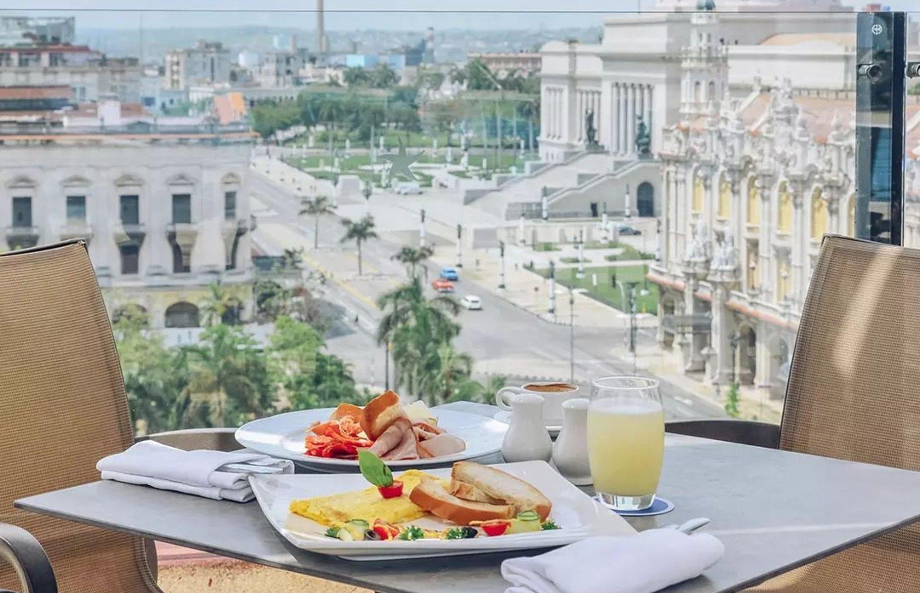<p>The <a href="https://www.iberostar.com/en/hotels/la-habana/iberostar-parque-central/">Iberostar Parque Central</a> is set across a pair of historic buildings with rooftop pools and wonderful views across Havana. Running with the theme of two, there is also a duo of restaurants within the hotel where breakfast is served daily. In Restaurant Habana Elegante, you’ll find a buffet breakfast offering both international and Cuban fare. Over at the Mediterranean Restaurant, inspiration is taken from the local cuisine and given a continental European twist. Book on a bed and breakfast or half-board basis to ensure you don’t miss out.</p>