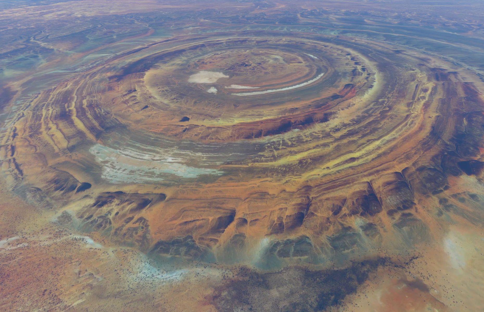 <p>This strange natural formation in the heart of the Sahara Desert only became widely known when we began sending humans into space. Dubbed Eye of the Sahara, because it appears to be gazing out to other planets, the Richat Structure was first captured on camera by astronauts on NASA’s Gemini IV mission in 1965. It’s thought that only a handful of local people previously knew of the geological oddity, which spans across a 25-mile (40km) region in Mauritania, northwest Africa.</p>