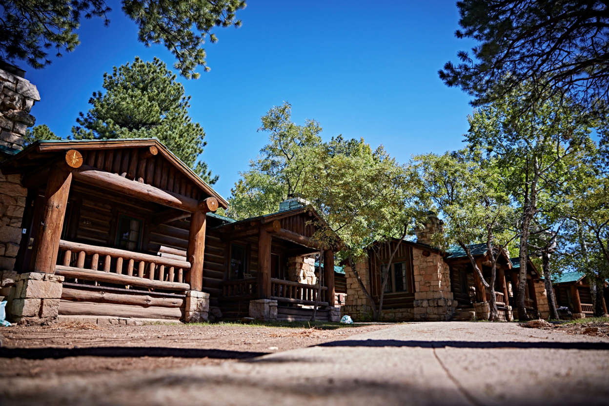 Slide 4 of 17: Visitors to the North Rim may camp or stay in one of the many cabins.